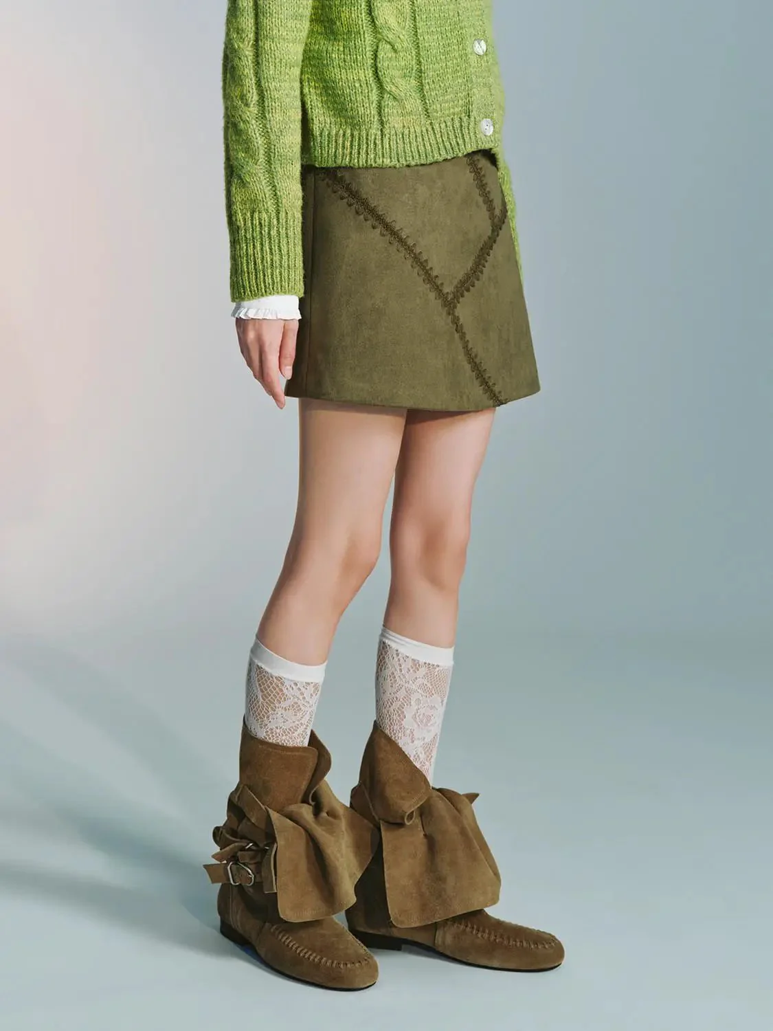 Seamed Stitch Detail A-Line Mini Skirts