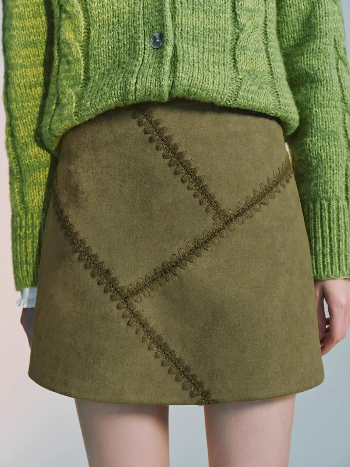 Seamed Stitch Detail A-Line Mini Skirts