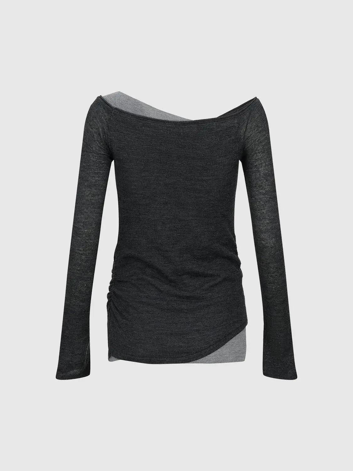 Wool Alpaca Knit With Contrast Panel Long Sleeve Shirt