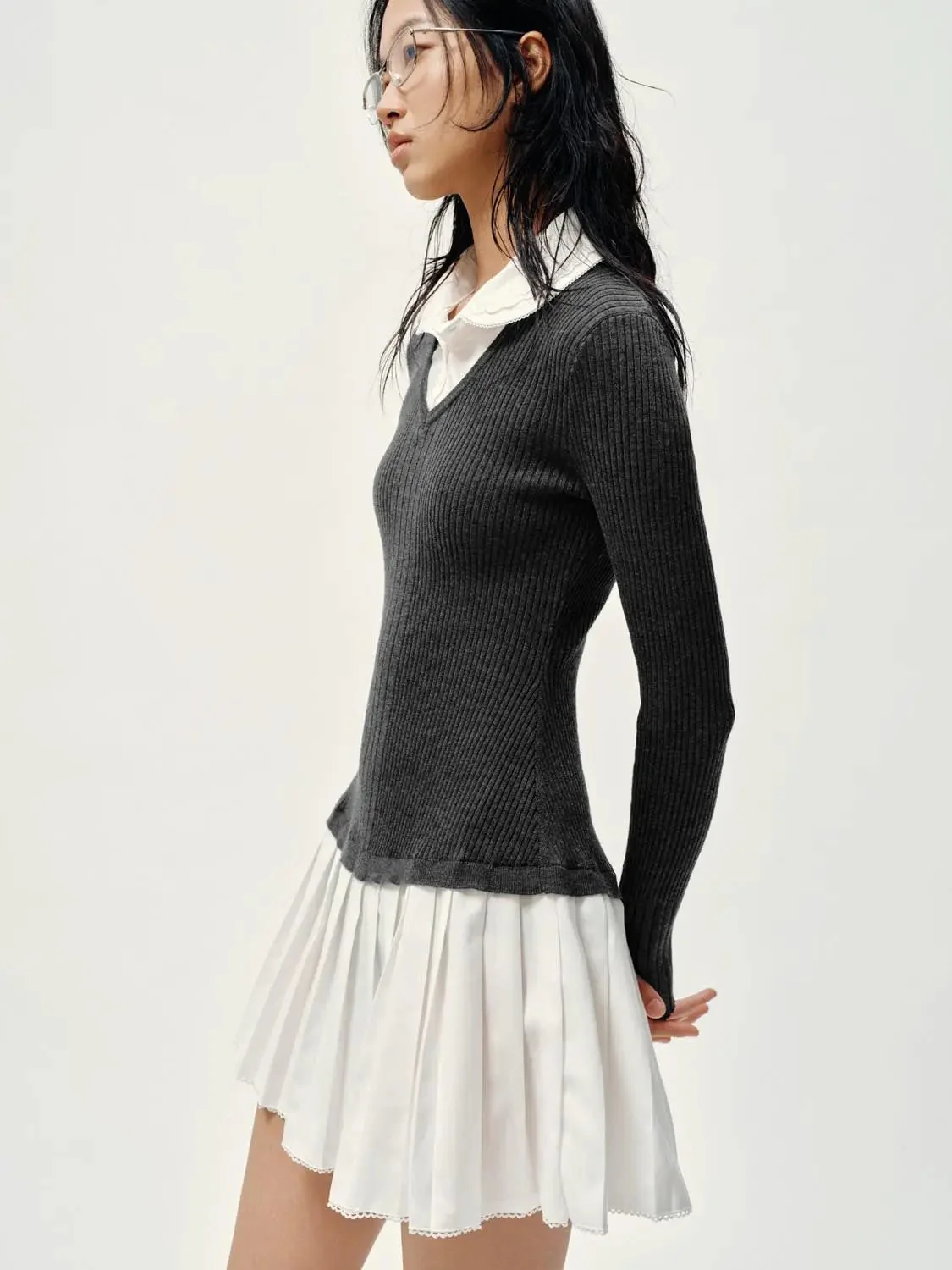 22938-elegant-knit-polo-neck-pleated-mini-dress-2.webp Elegant Knit Polo Neck Pleated Mini Dress