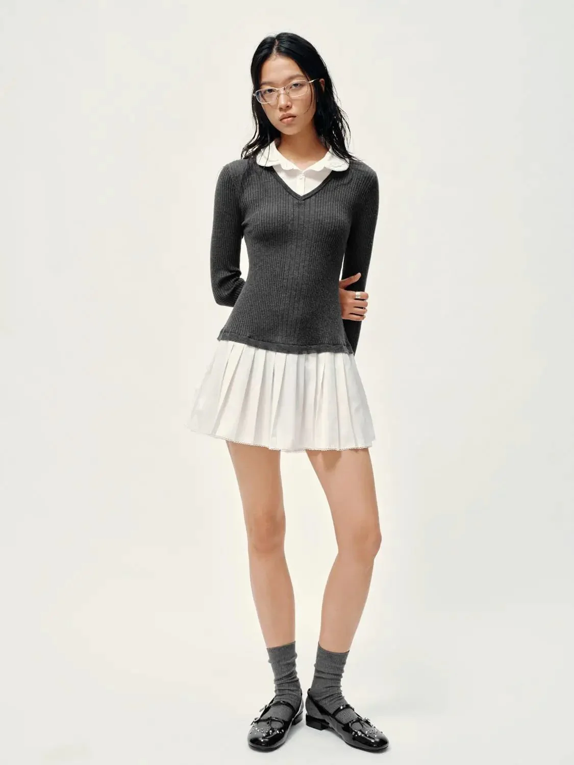 22938-elegant-knit-polo-neck-pleated-mini-dress-5.webp Elegant Knit Polo Neck Pleated Mini Dress