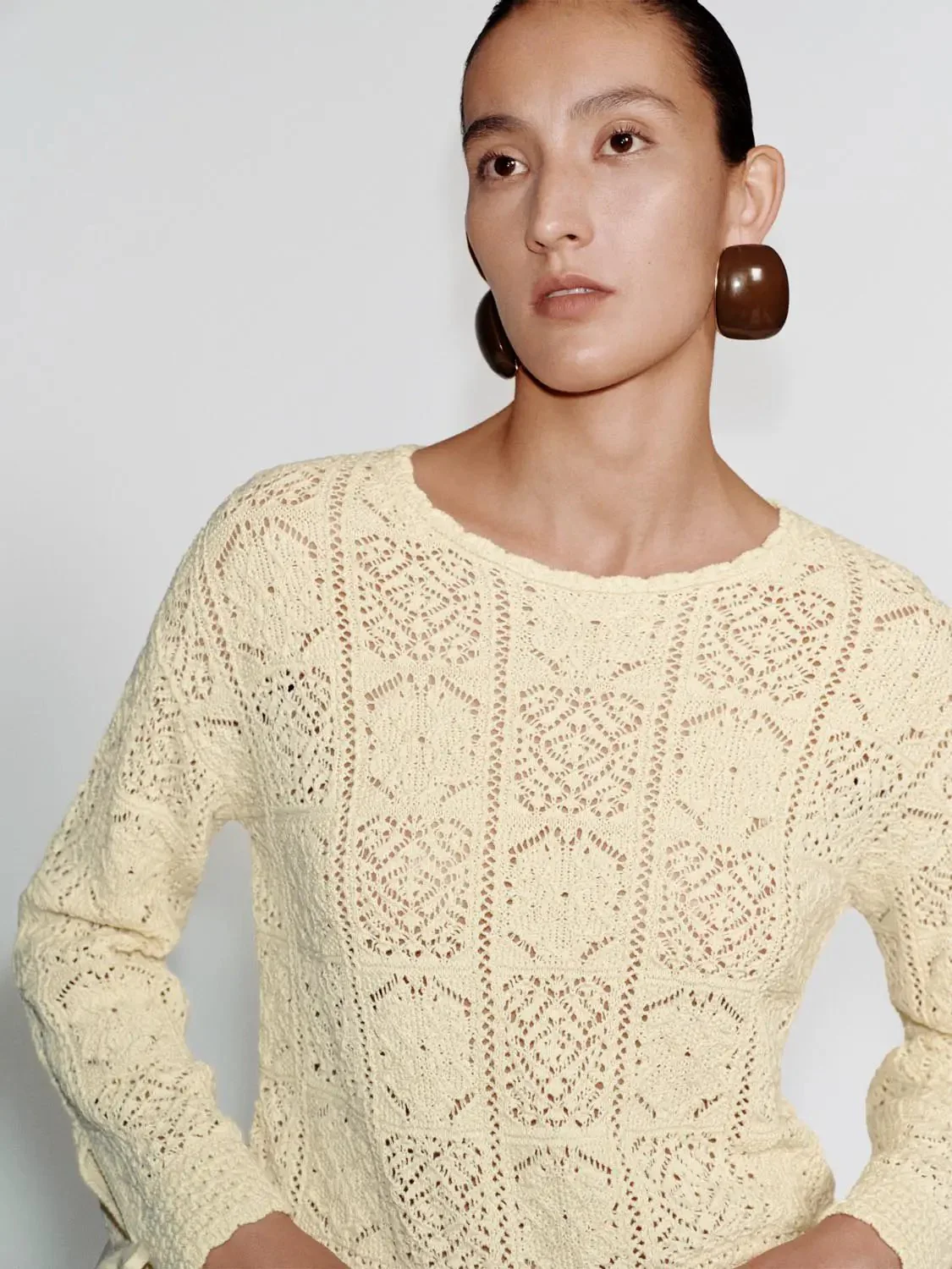 Crew Neck Open Knitted Long Sleeve T-Shirts