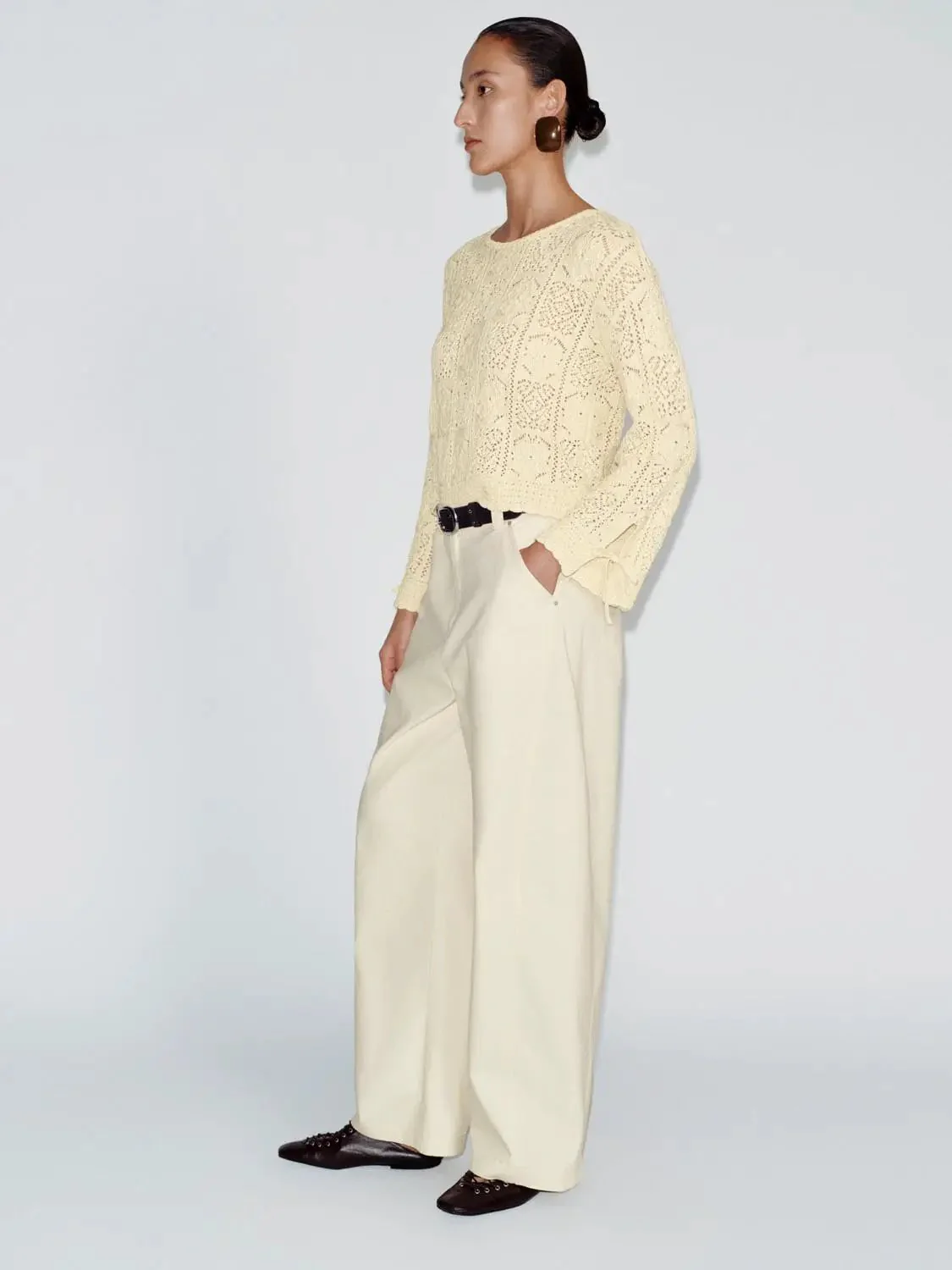 Crew Neck Open Knitted Long Sleeve T-Shirts