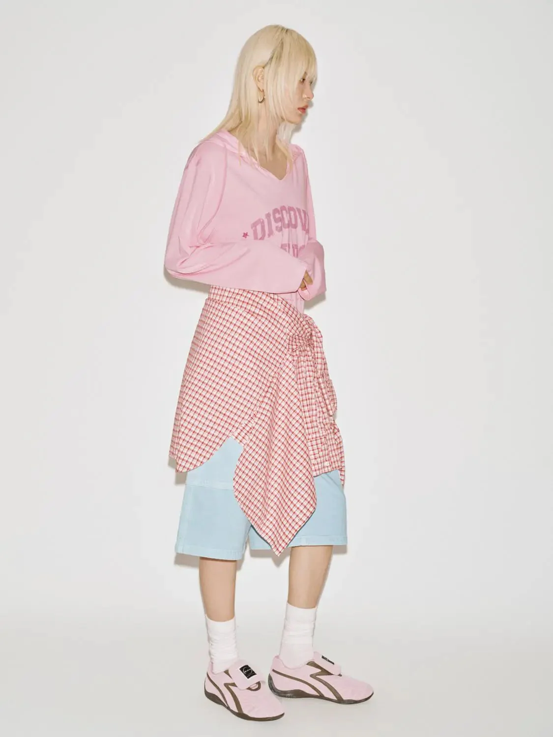 Cotton Blend Hooded Drawstring Long Sleeve T Shirts