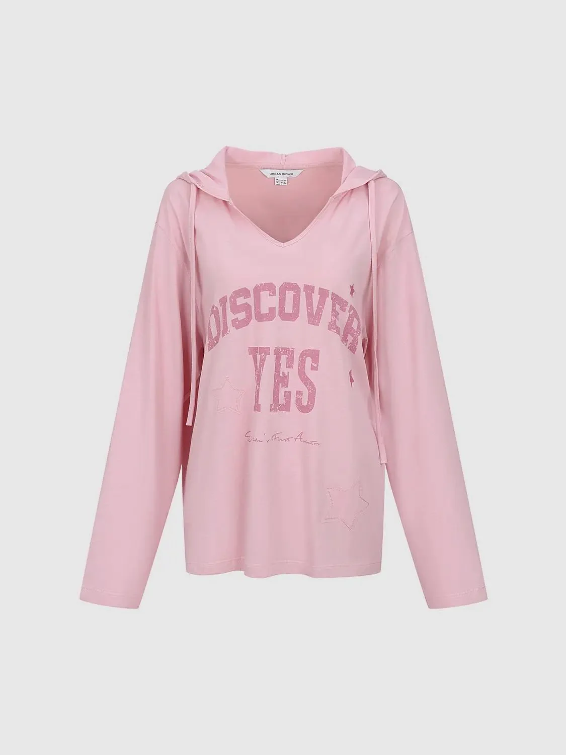 Cotton Blend Hooded Drawstring Long Sleeve T Shirts