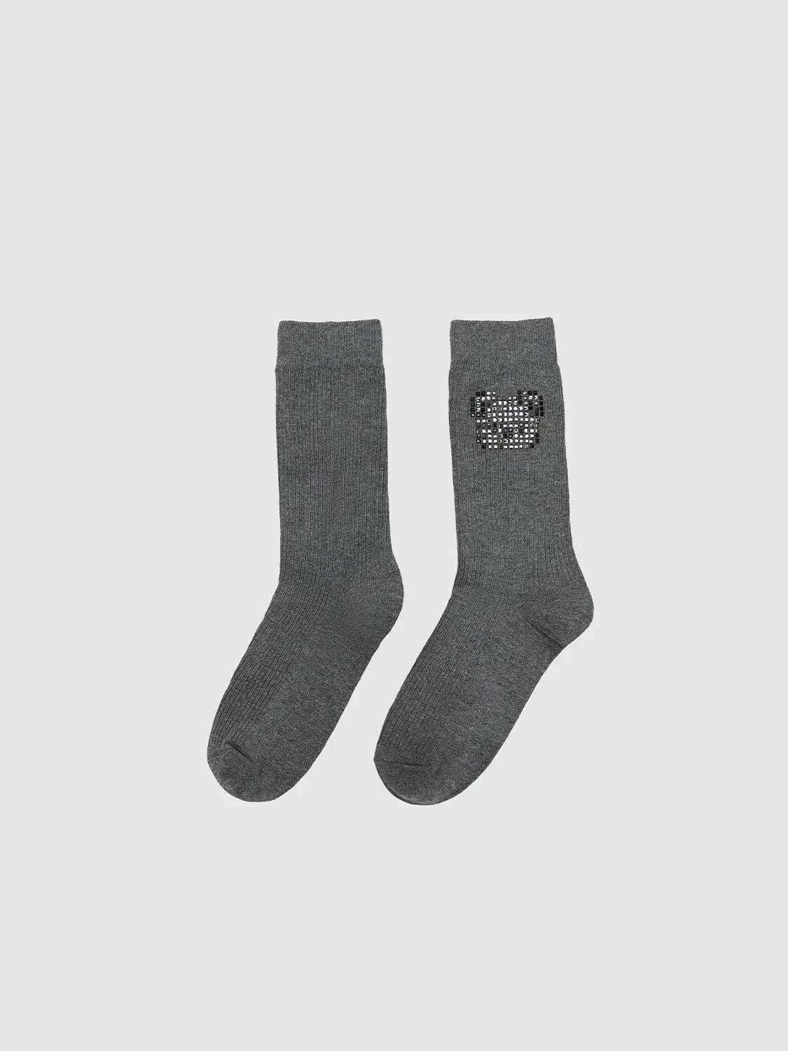 Cotton Polyester Elastane Blend Sequin Square Accent Socks