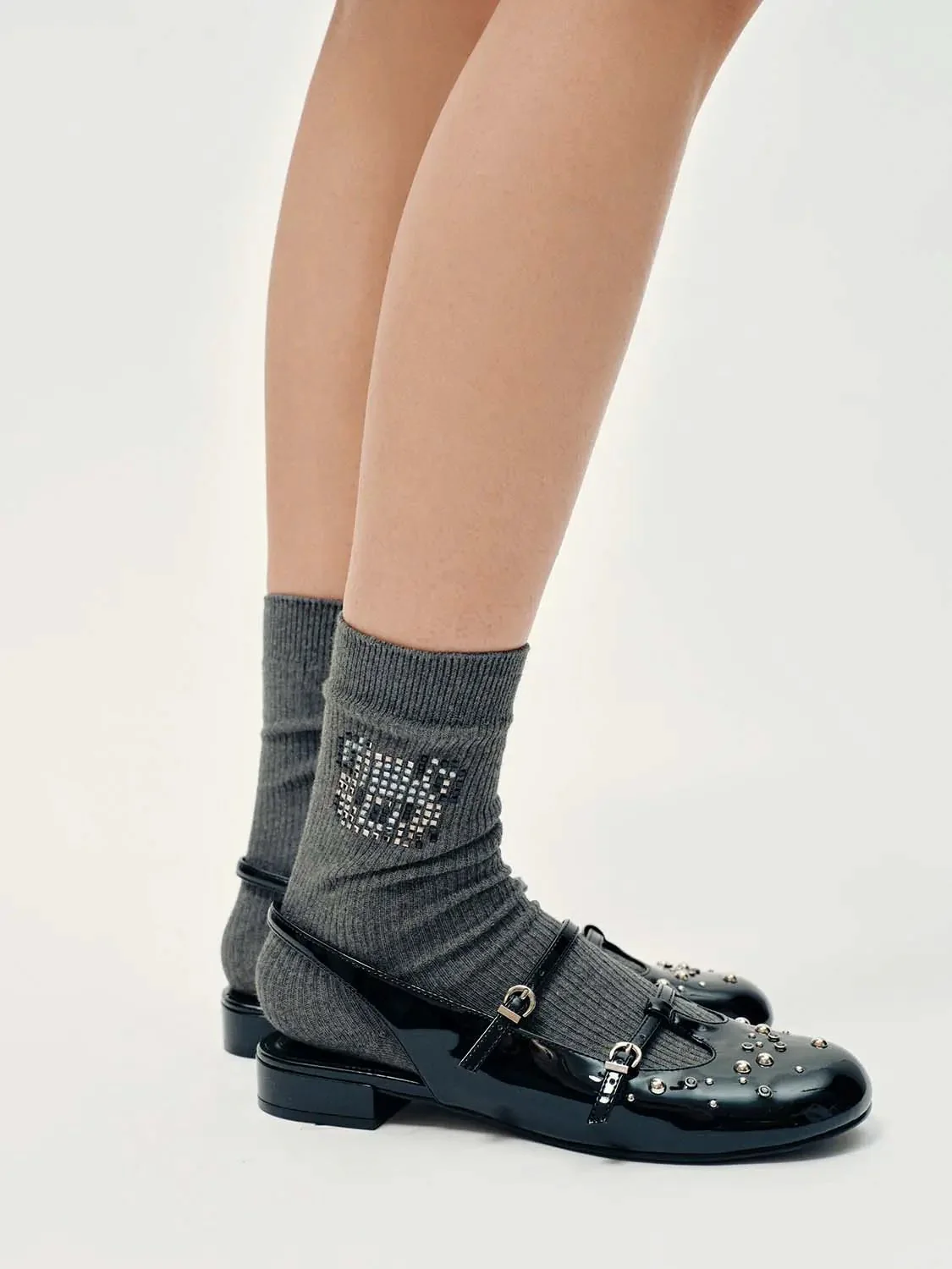 Cotton Polyester Elastane Blend Sequin Square Accent Socks
