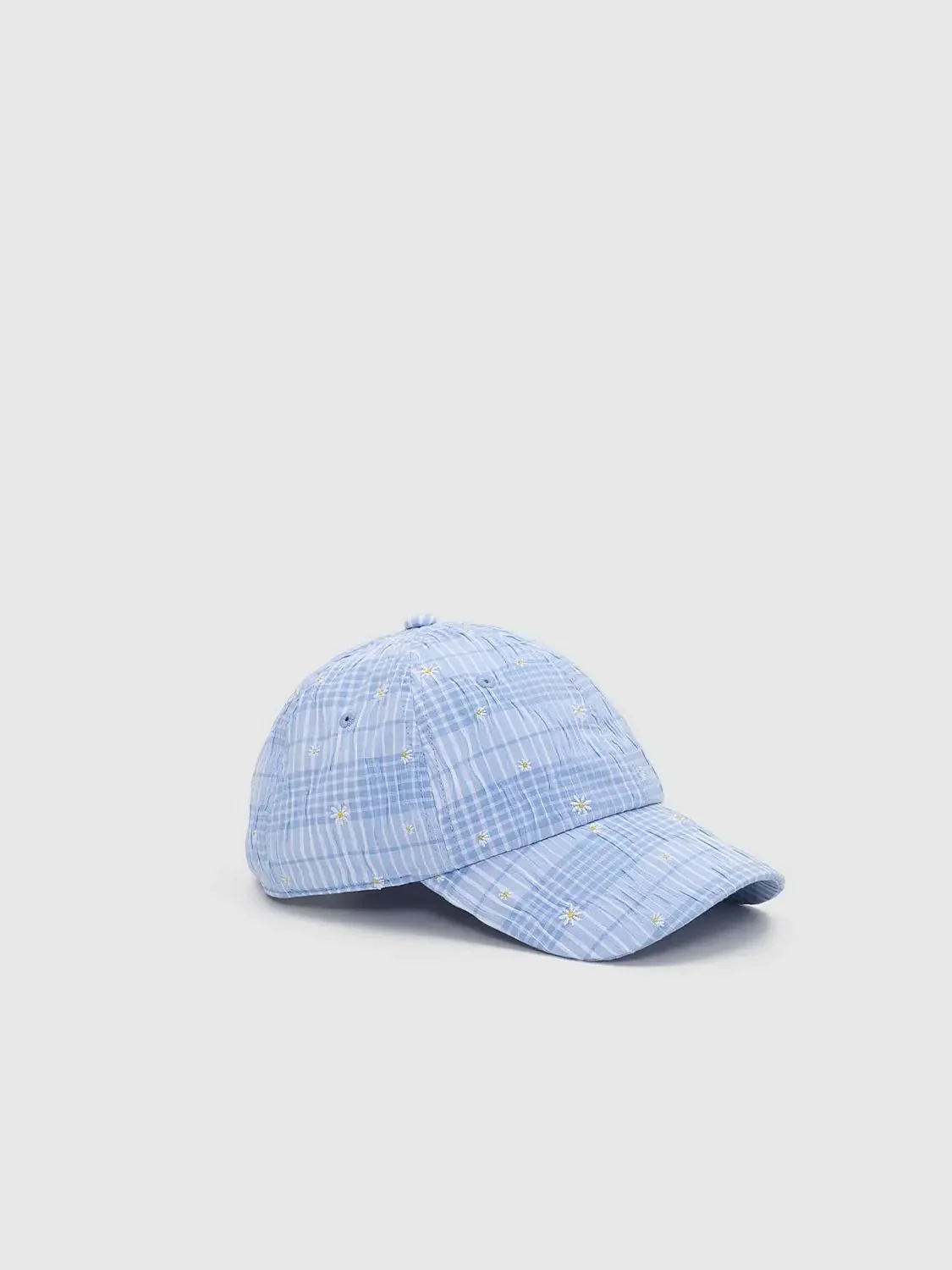 2302-cotton-polyester-checkered-daisy-embroidered-baseball-caps-7.webp Cotton-Polyester Checkered Daisy Embroidered Baseball Caps