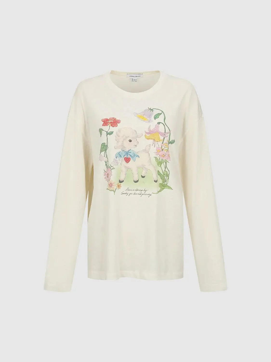 Floral Bear Print Crew Neck Long Sleeve Tshirts