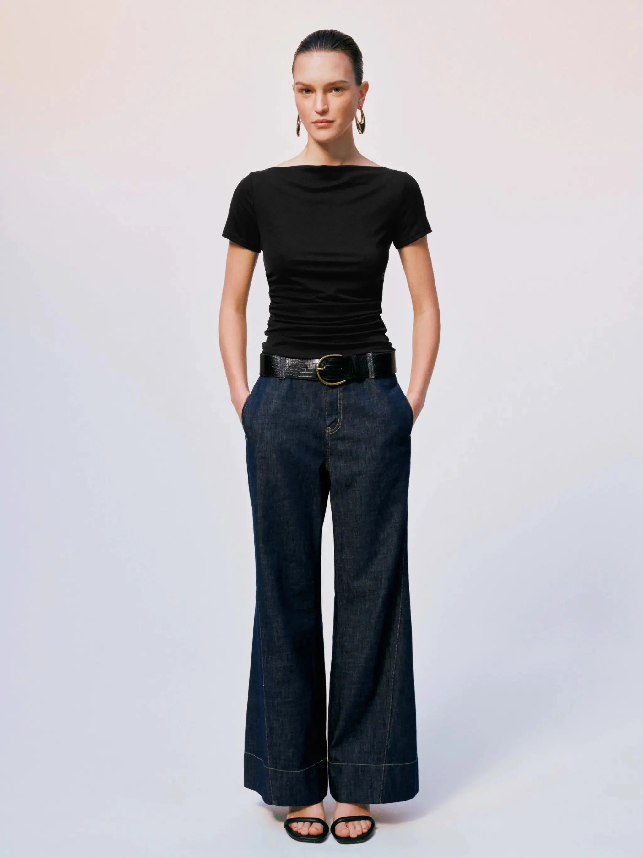 23028-lyocell-blend-boat-neck-ruched-skinny-shirt-4.webp Lyocell Blend Boat Neck Ruched Skinny Shirt