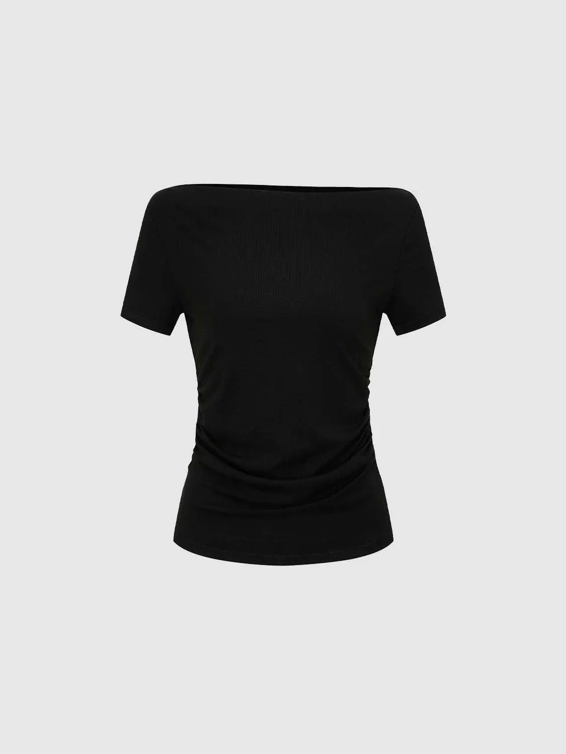 23028-lyocell-blend-boat-neck-ruched-skinny-shirt-7.webp Lyocell Blend Boat Neck Ruched Skinny Shirt
