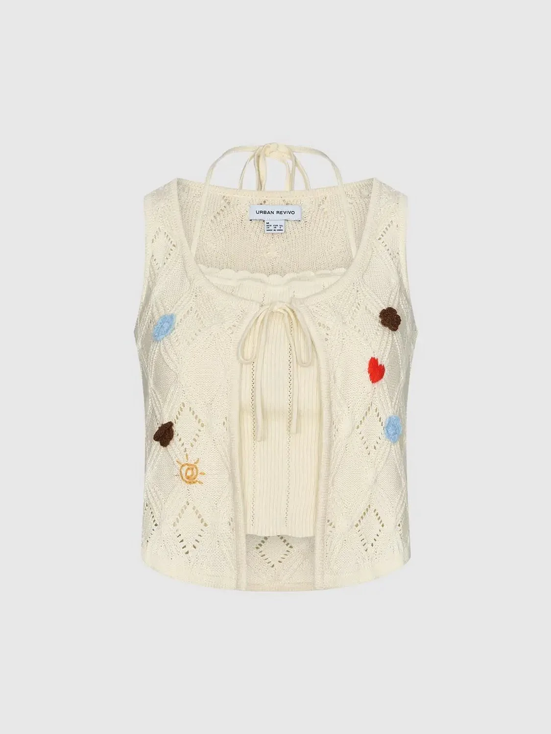 Cotton Crochet Sleeveless With Tie Front Top
