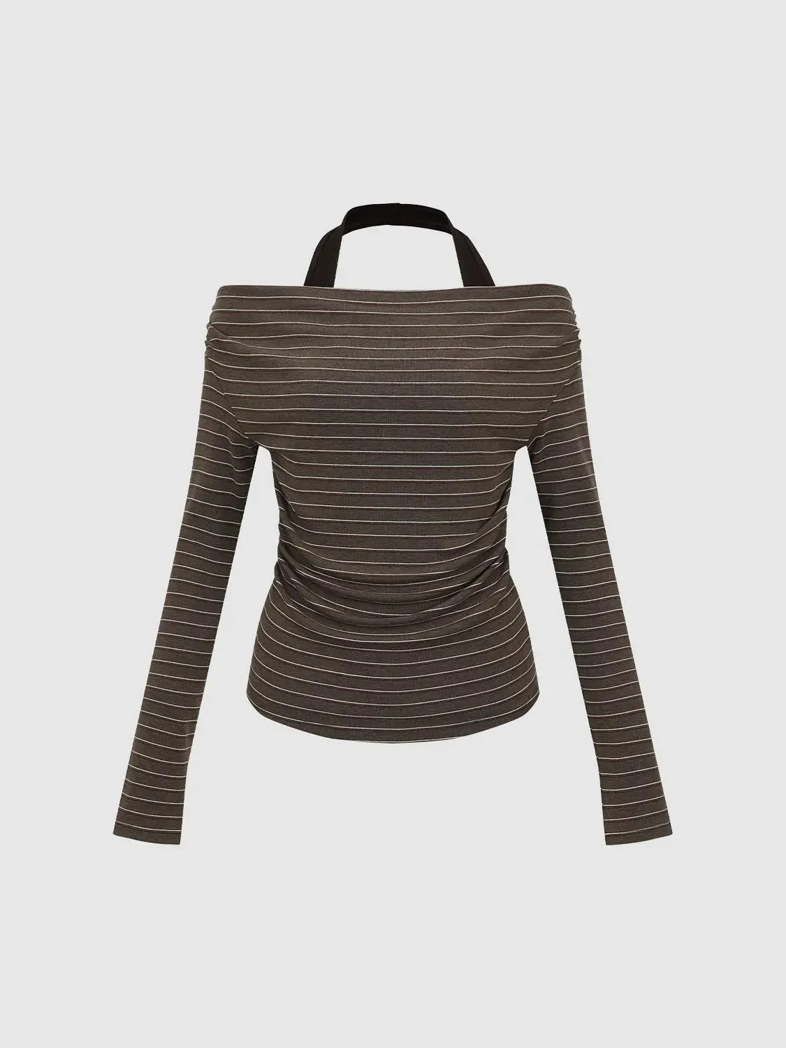 Cotton Blend Ruched Striped Long Sleeve T Shirts
