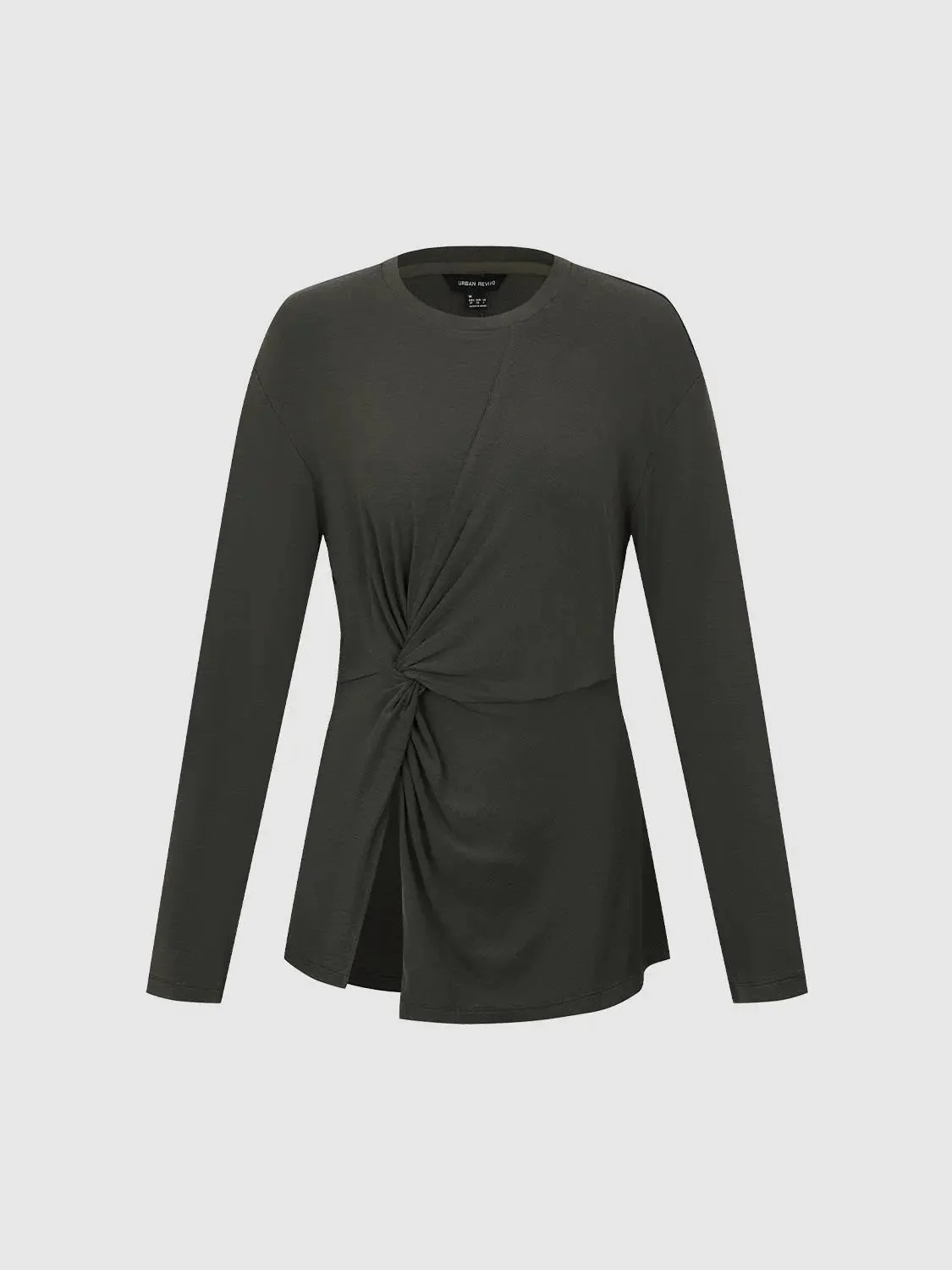 Knot Front Lyocell Wool Blend Crew Neck Long Sleeve T Shirts