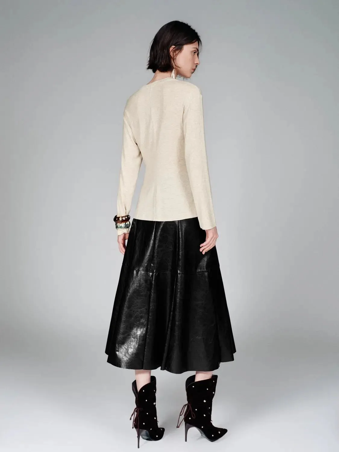 Knot Front Lyocell Wool Blend Crew Neck Long Sleeve T Shirts