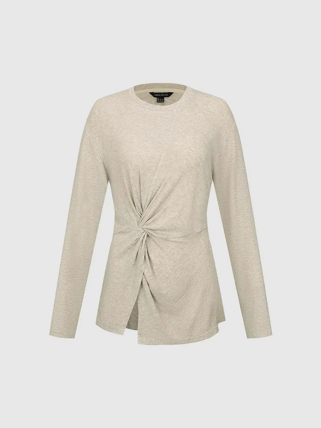 Knot Front Lyocell Wool Blend Crew Neck Long Sleeve T Shirts