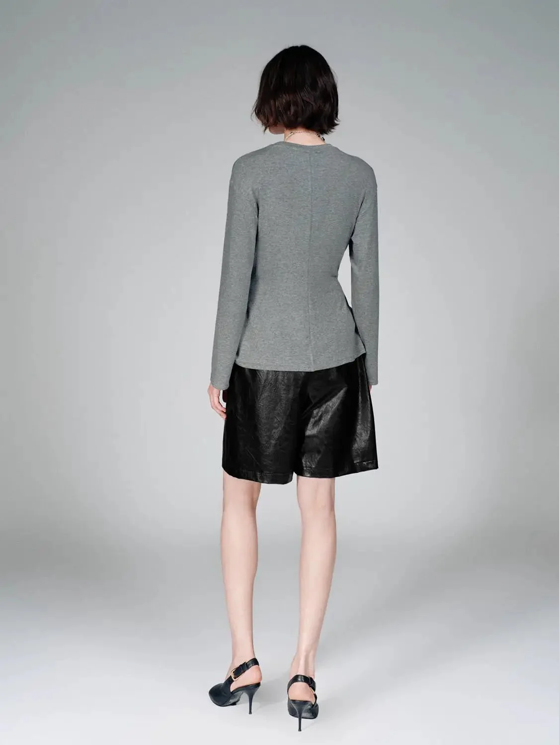 Knot Front Lyocell Wool Blend Crew Neck Long Sleeve T Shirts