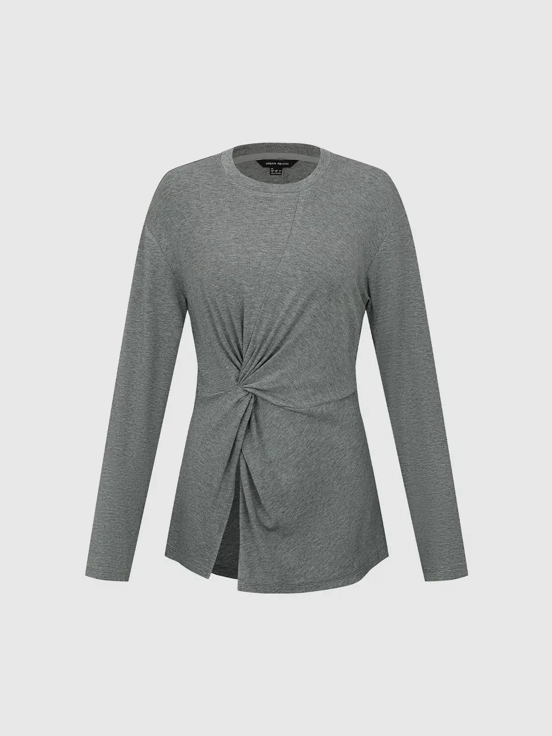 Knot Front Lyocell Wool Blend Crew Neck Long Sleeve T Shirts