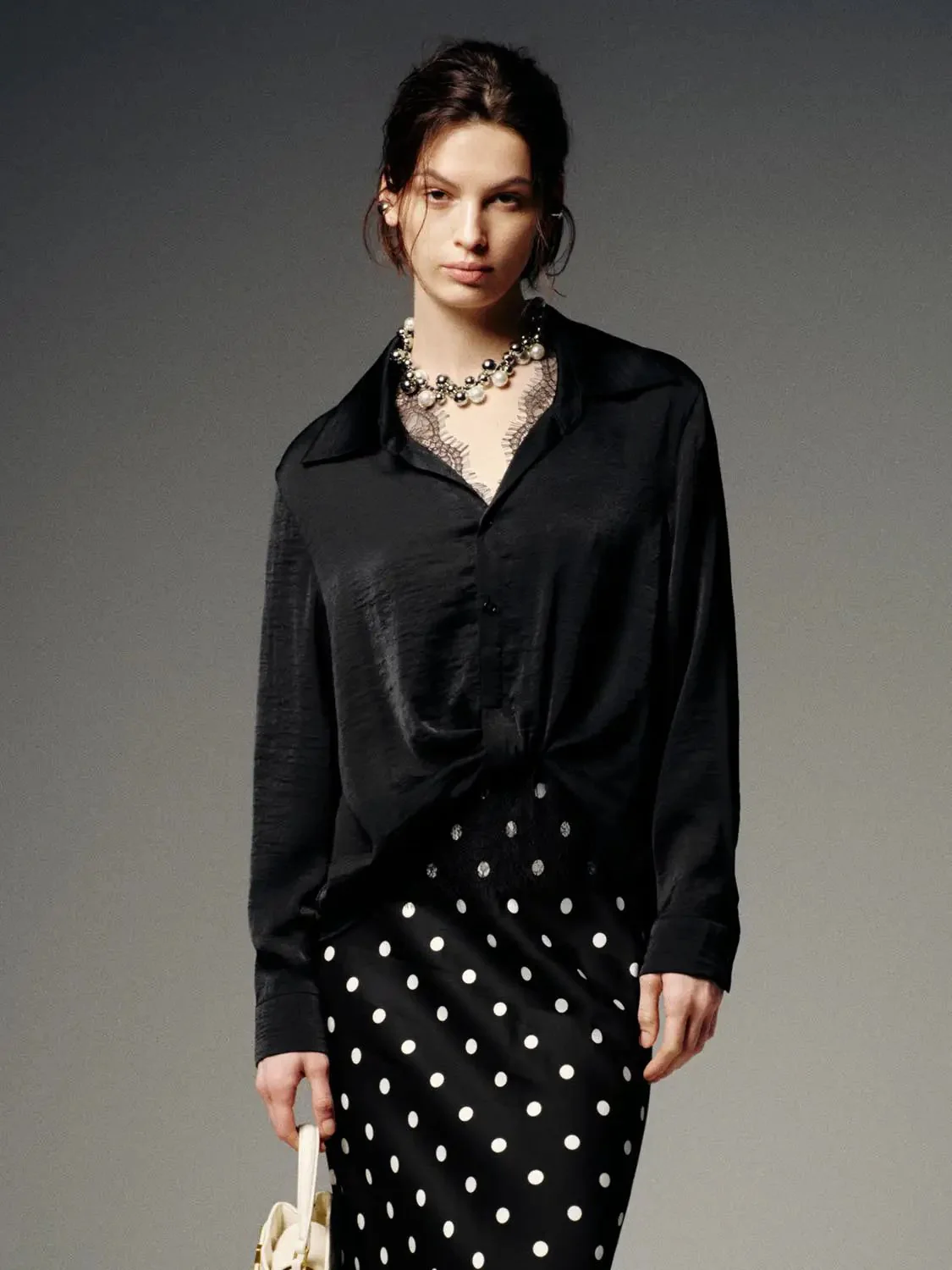 Lace Trim Front Knot Overhead Shirt