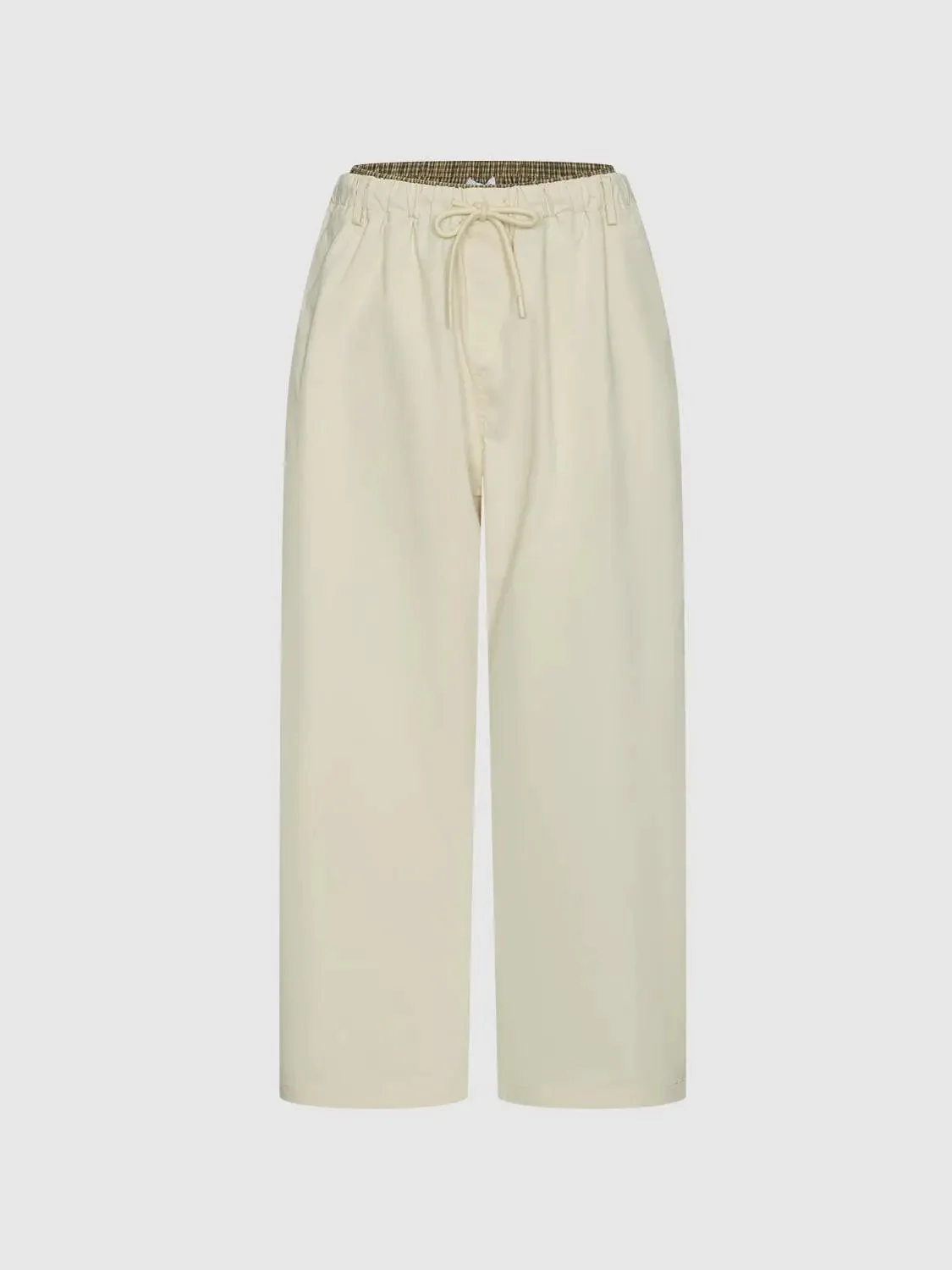 Contrast Hem Drawstring Pull On Barrel Leg Pants