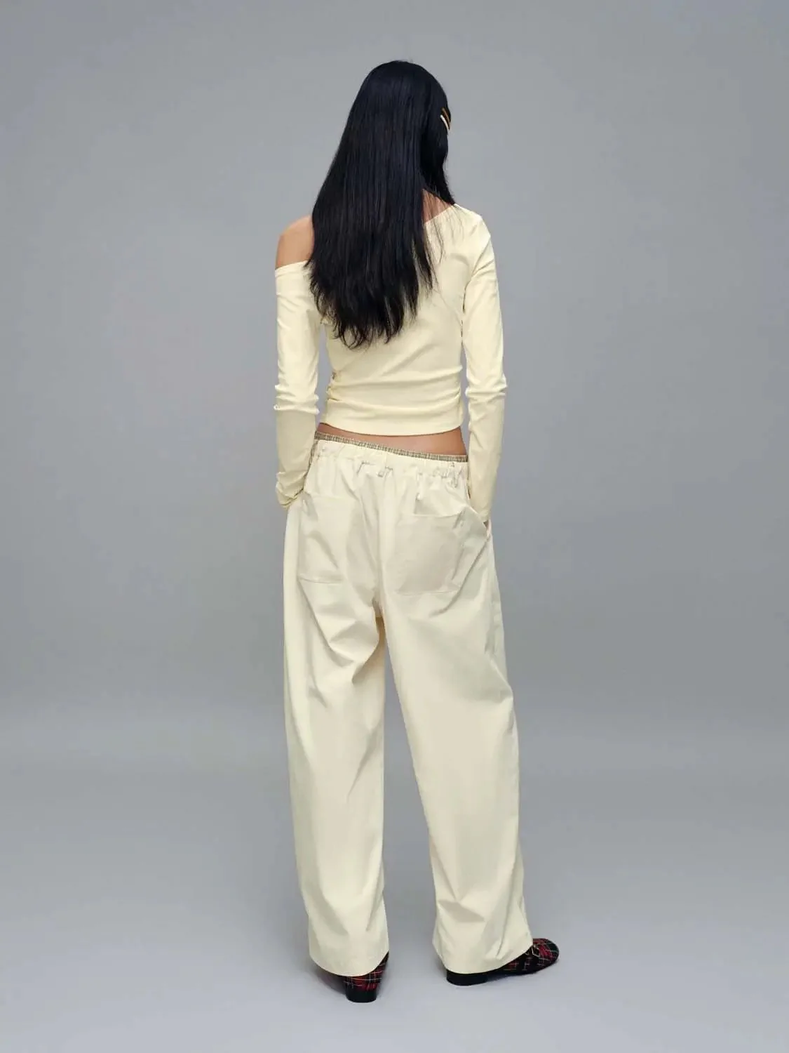 Contrast Hem Drawstring Pull On Barrel Leg Pants