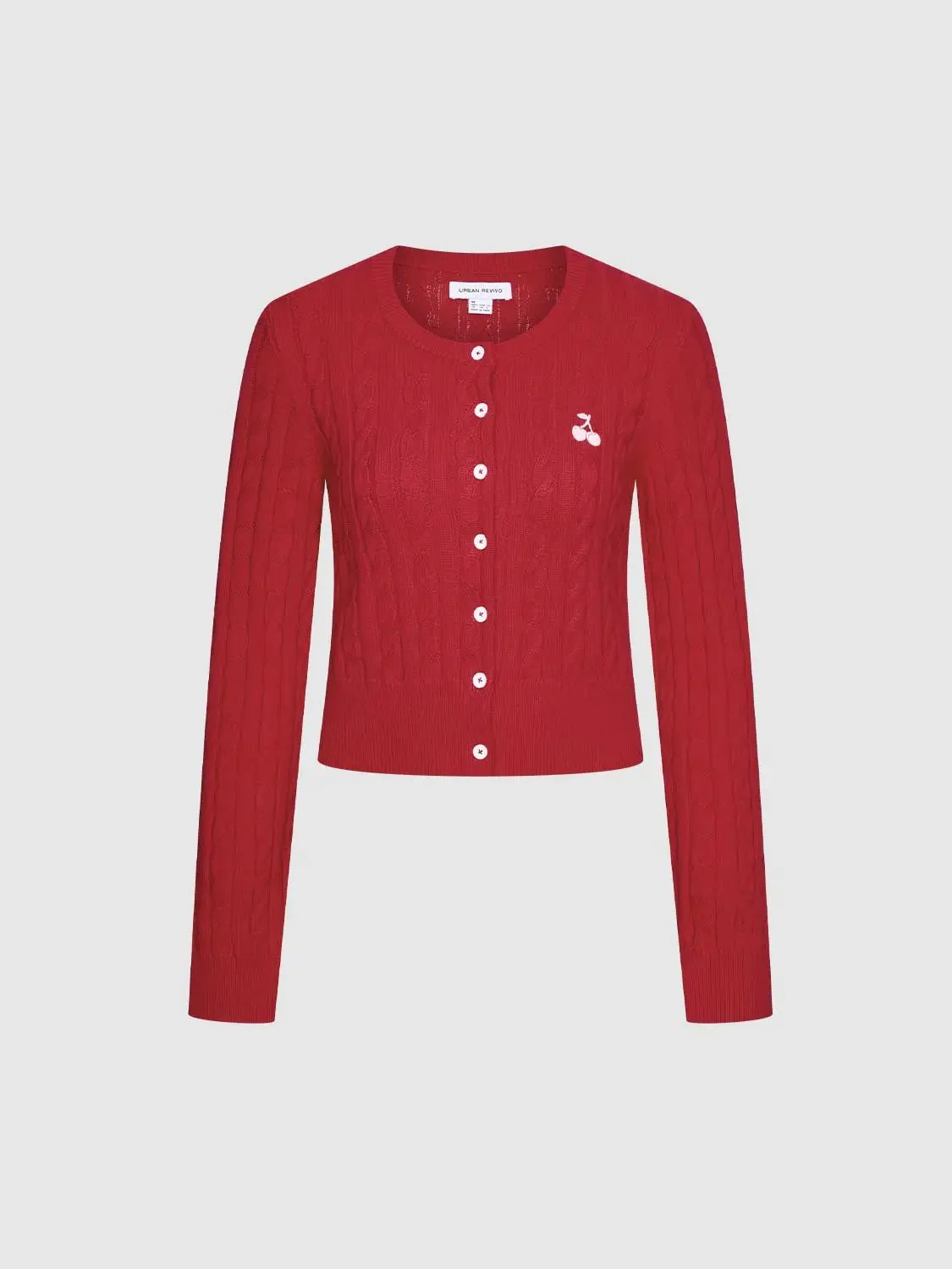 Crew Neck Embroidered Cable Knitted Cardigans