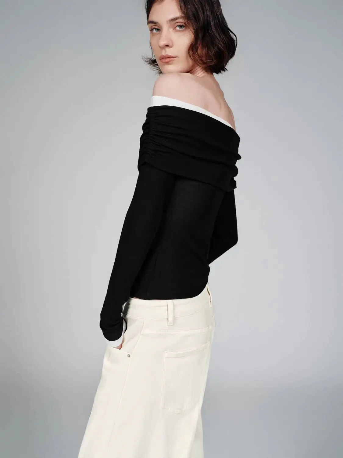 23303-lyocell-wool-blend-off-shoulder-ruched-top-2.webp Lyocell Wool Blend Off Shoulder Ruched Top