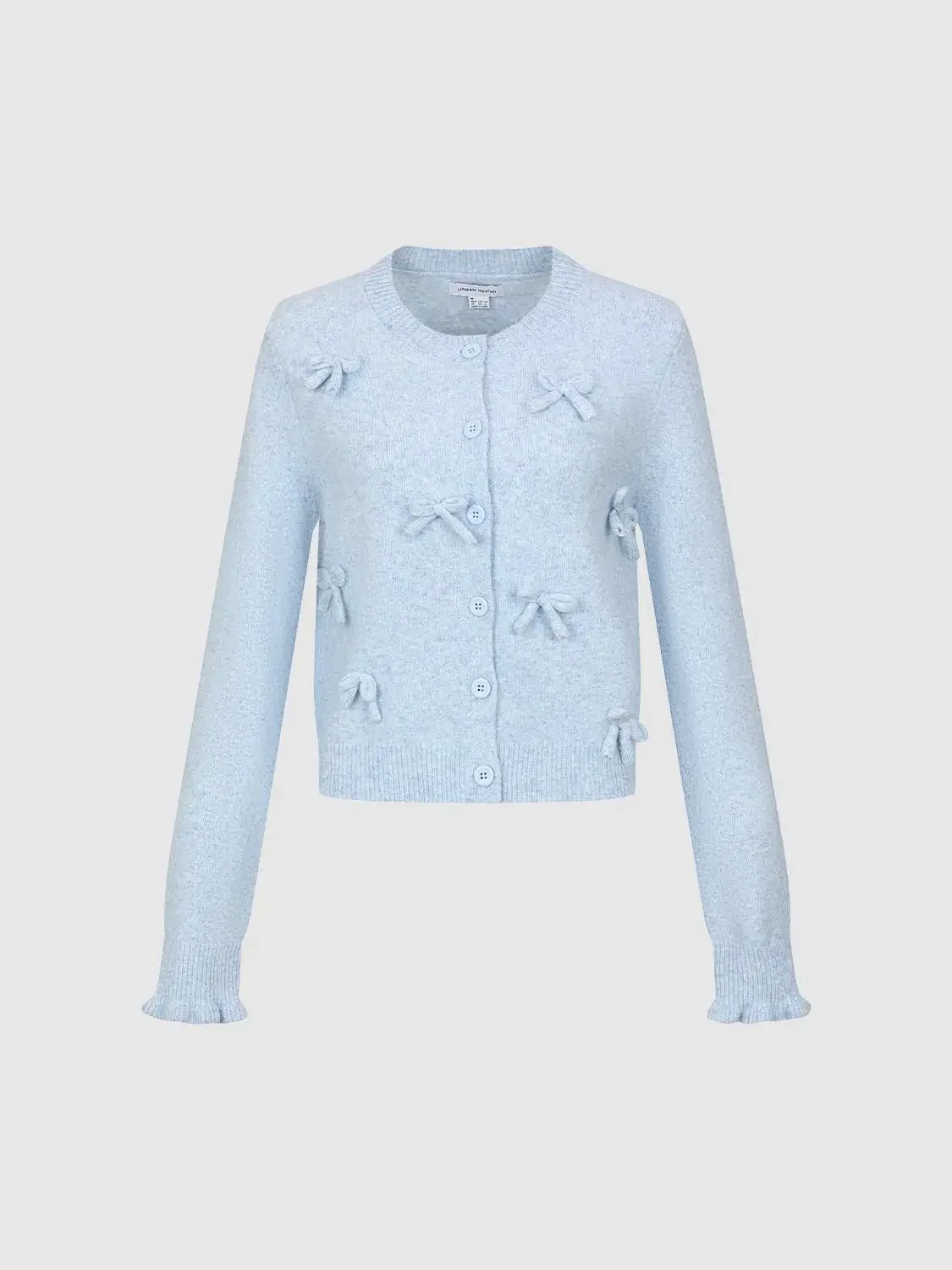 Bow Applique Crew Neck Knitted Cardigans