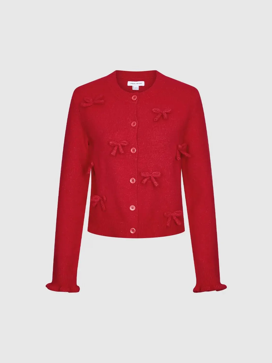 Bow Applique Crew Neck Knitted Cardigans