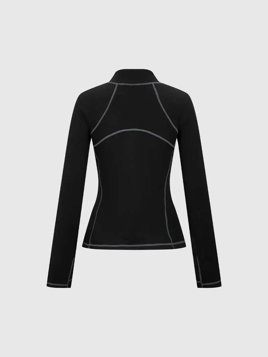 Seamed Stitch Detail Stretch Half Zip Knit Top