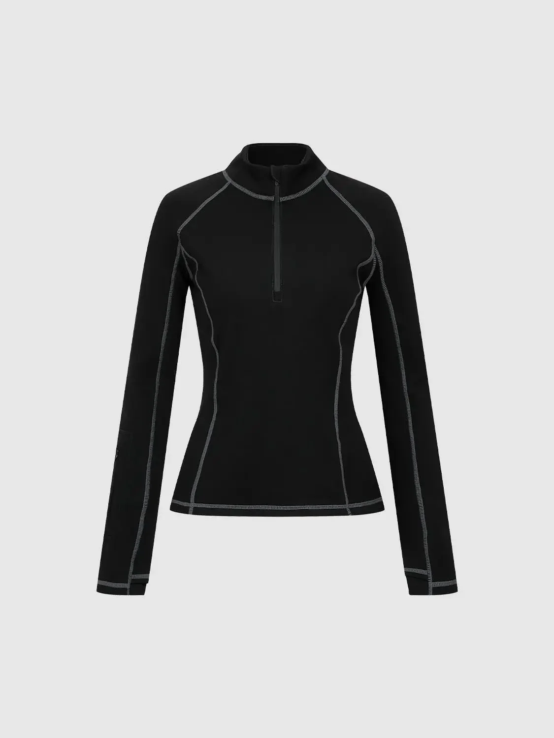 Seamed Stitch Detail Stretch Half Zip Knit Top