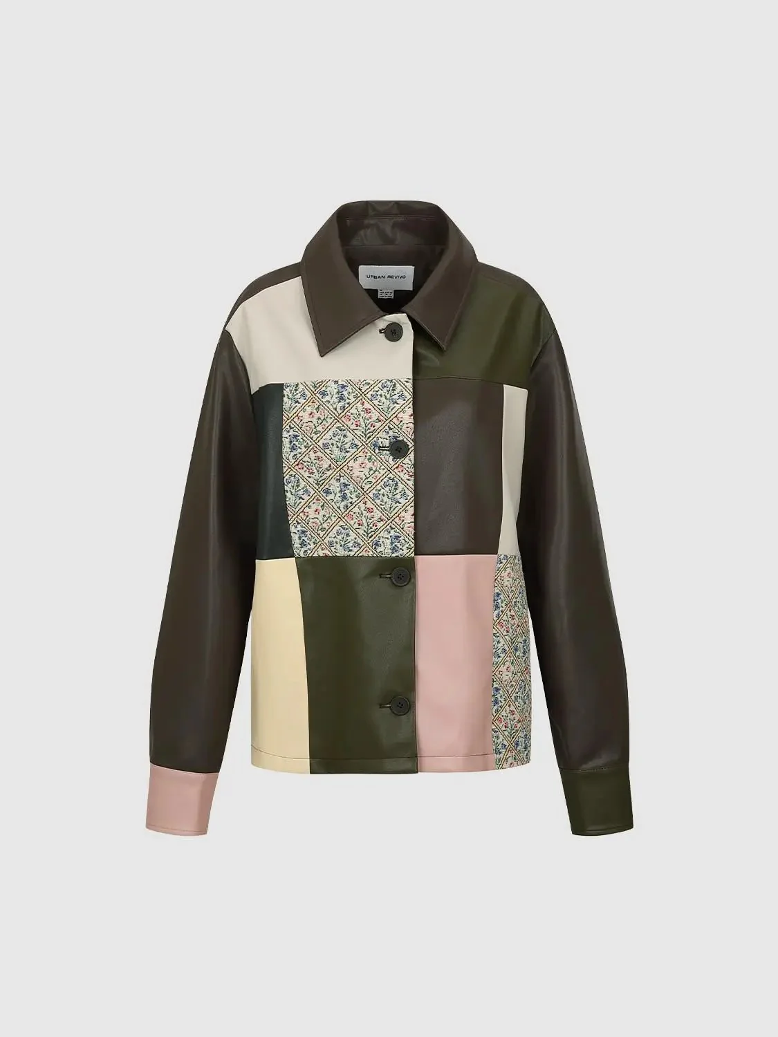 Button Up Contrast Spliced Jackets