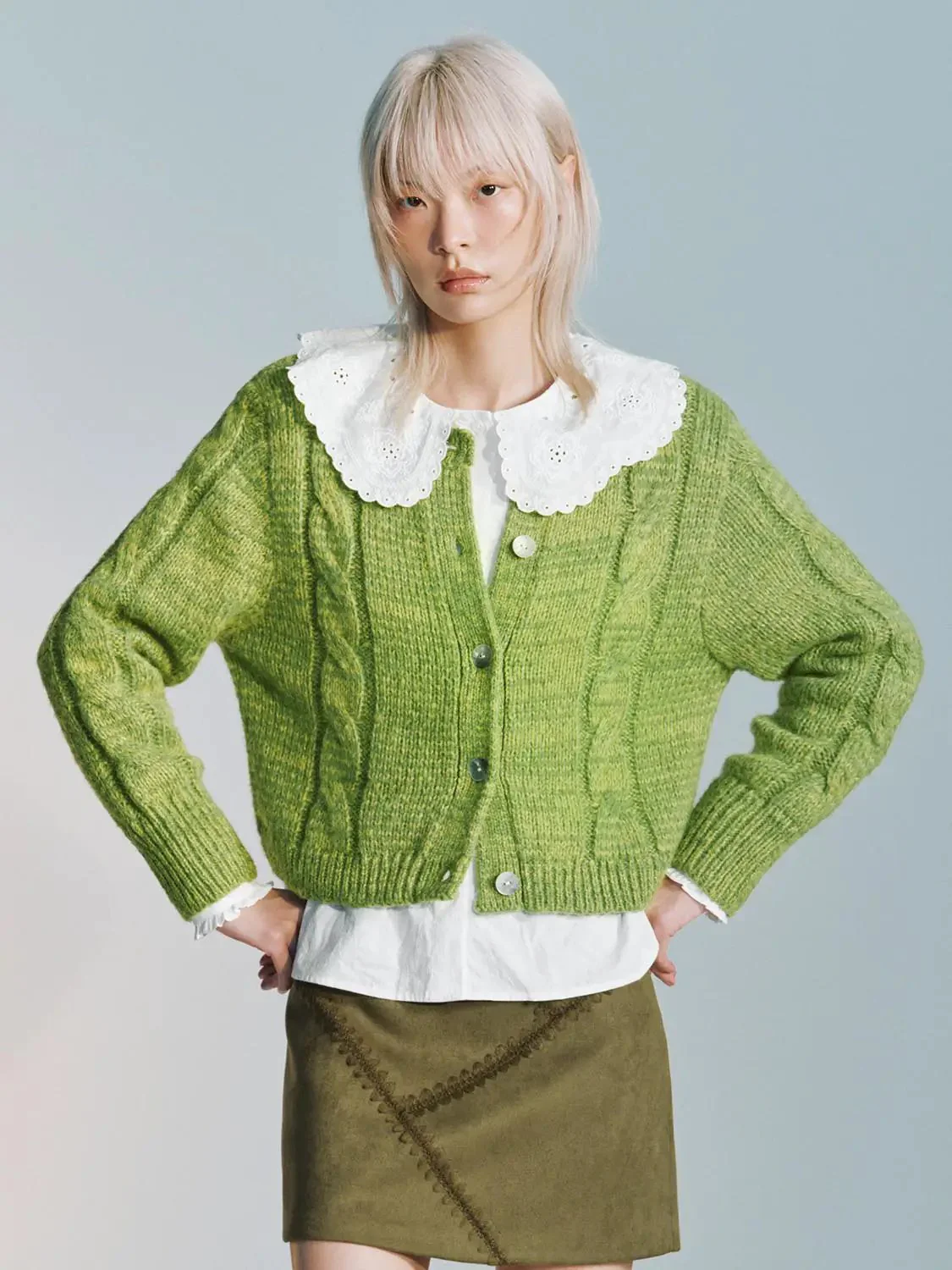 Crew Neck Cable Knitted Cardigans