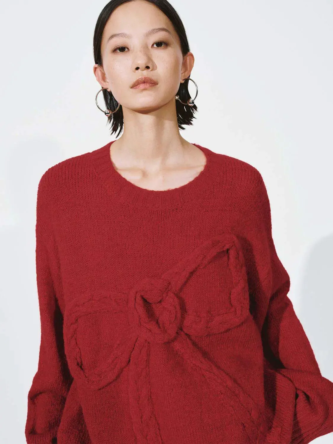 Bow Detail Long Sleeve Knitted T-Shirts