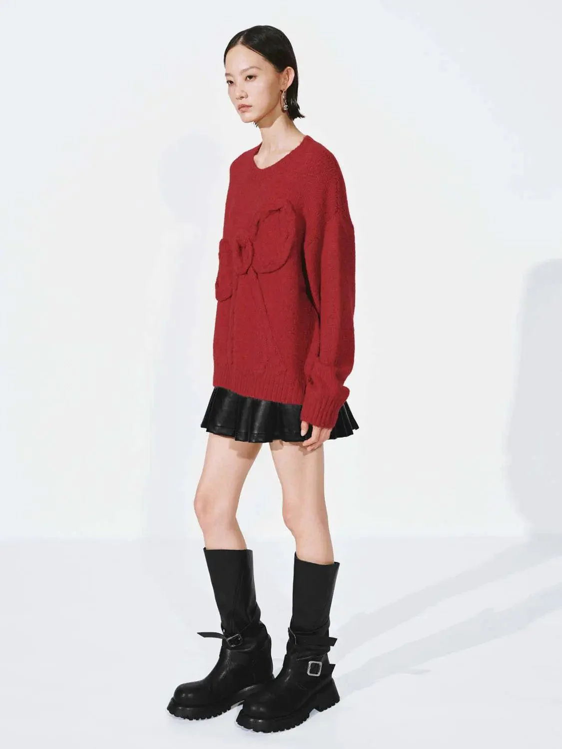 Bow Detail Long Sleeve Knitted T-Shirts
