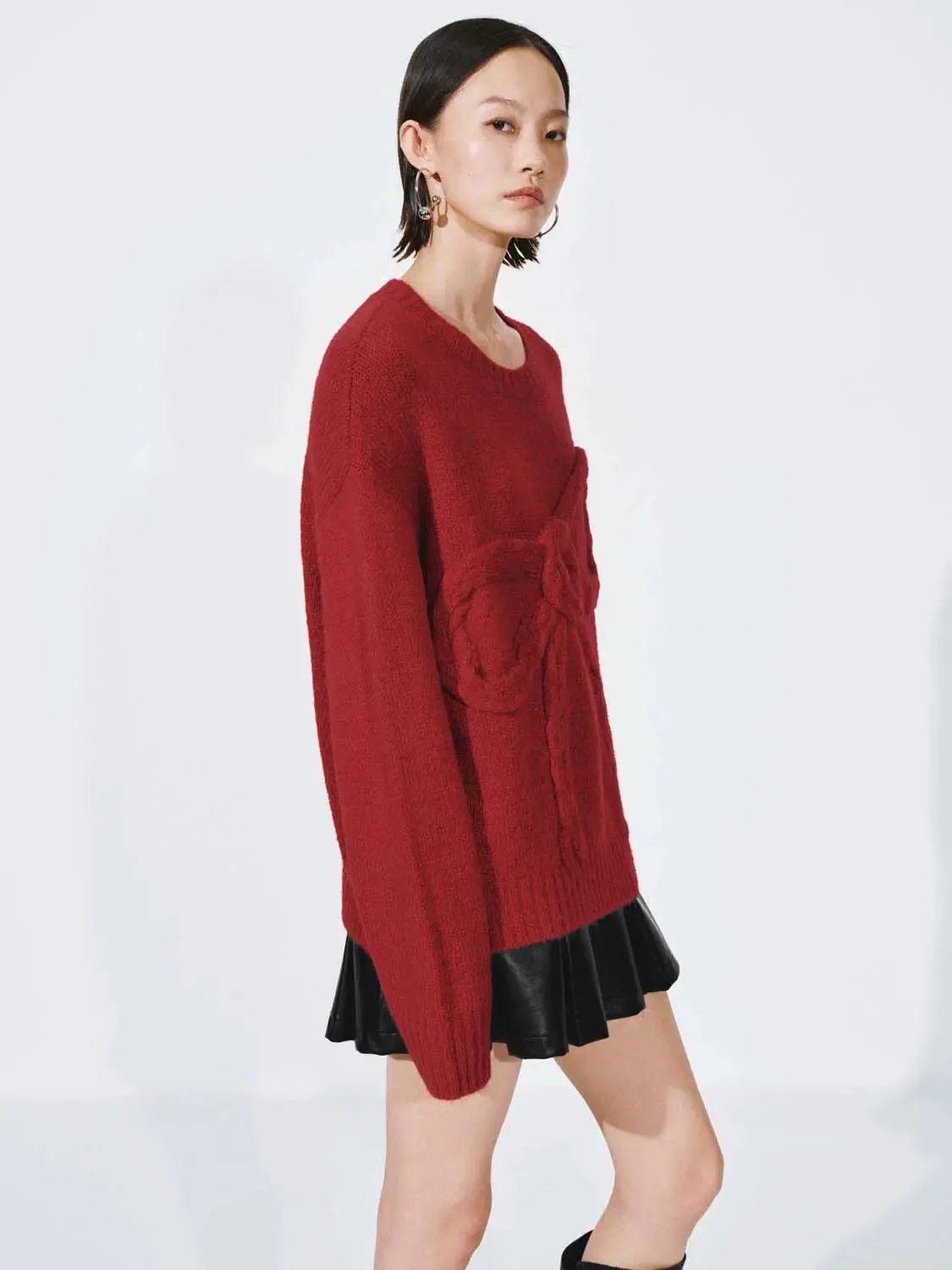Bow Detail Long Sleeve Knitted T-Shirts