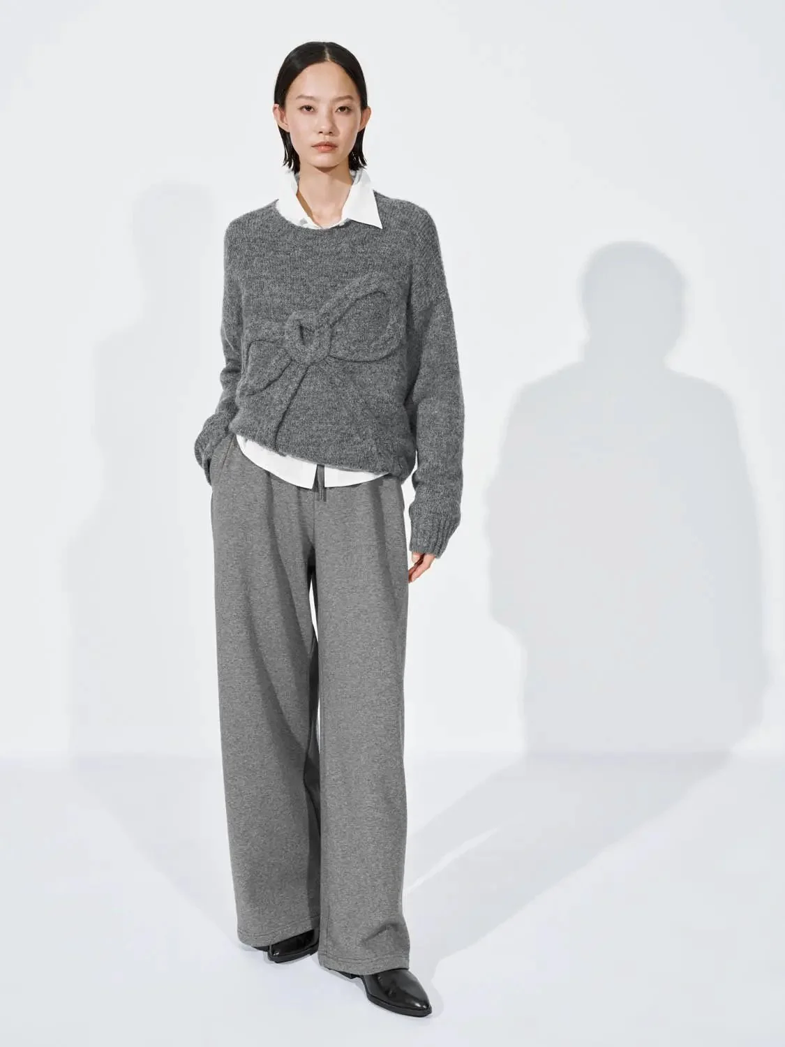 Bow Detail Long Sleeve Knitted T-Shirts