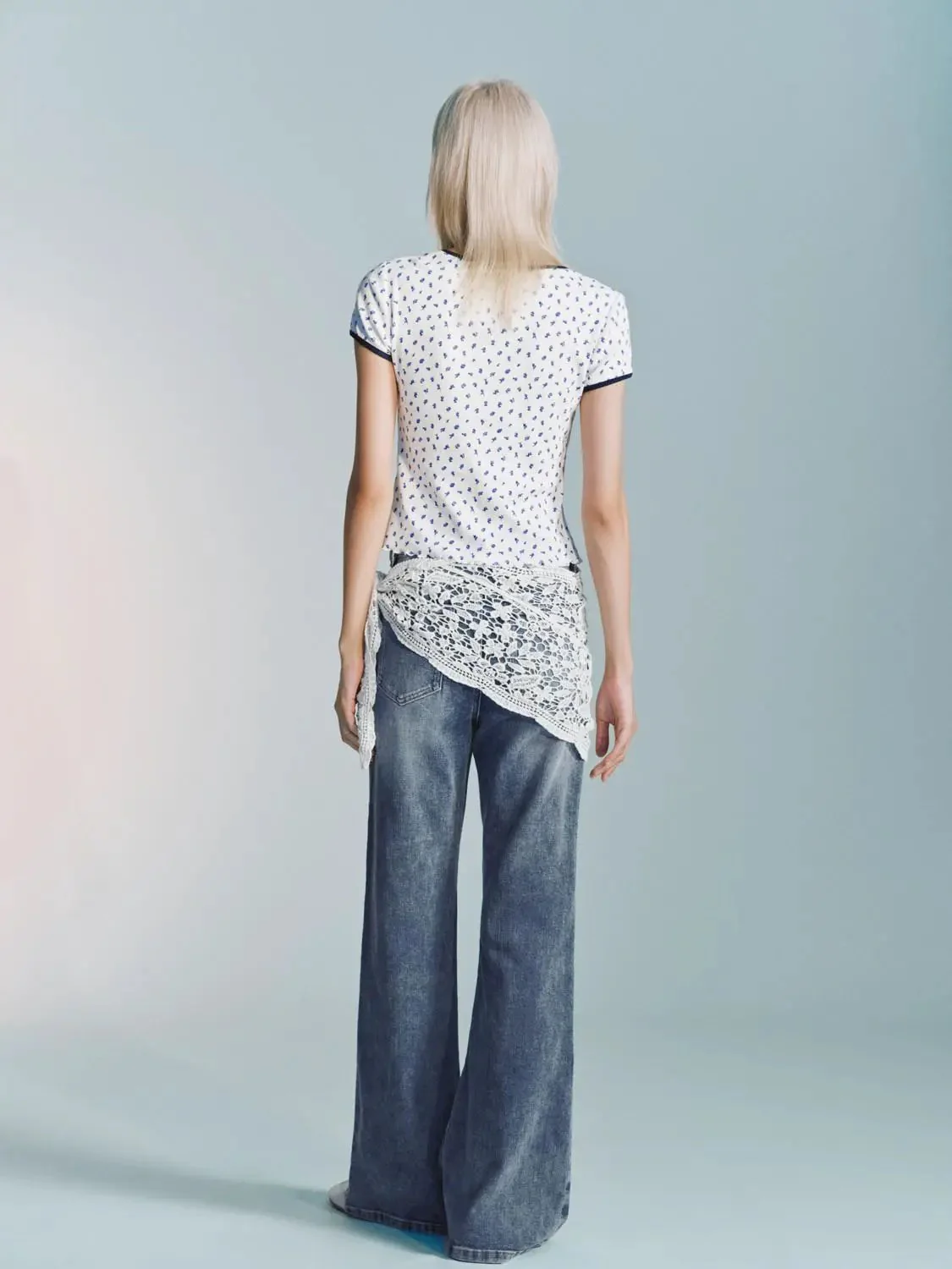 Cotton Blend Scoop Neck Dotted Bow Cropped T Shirts