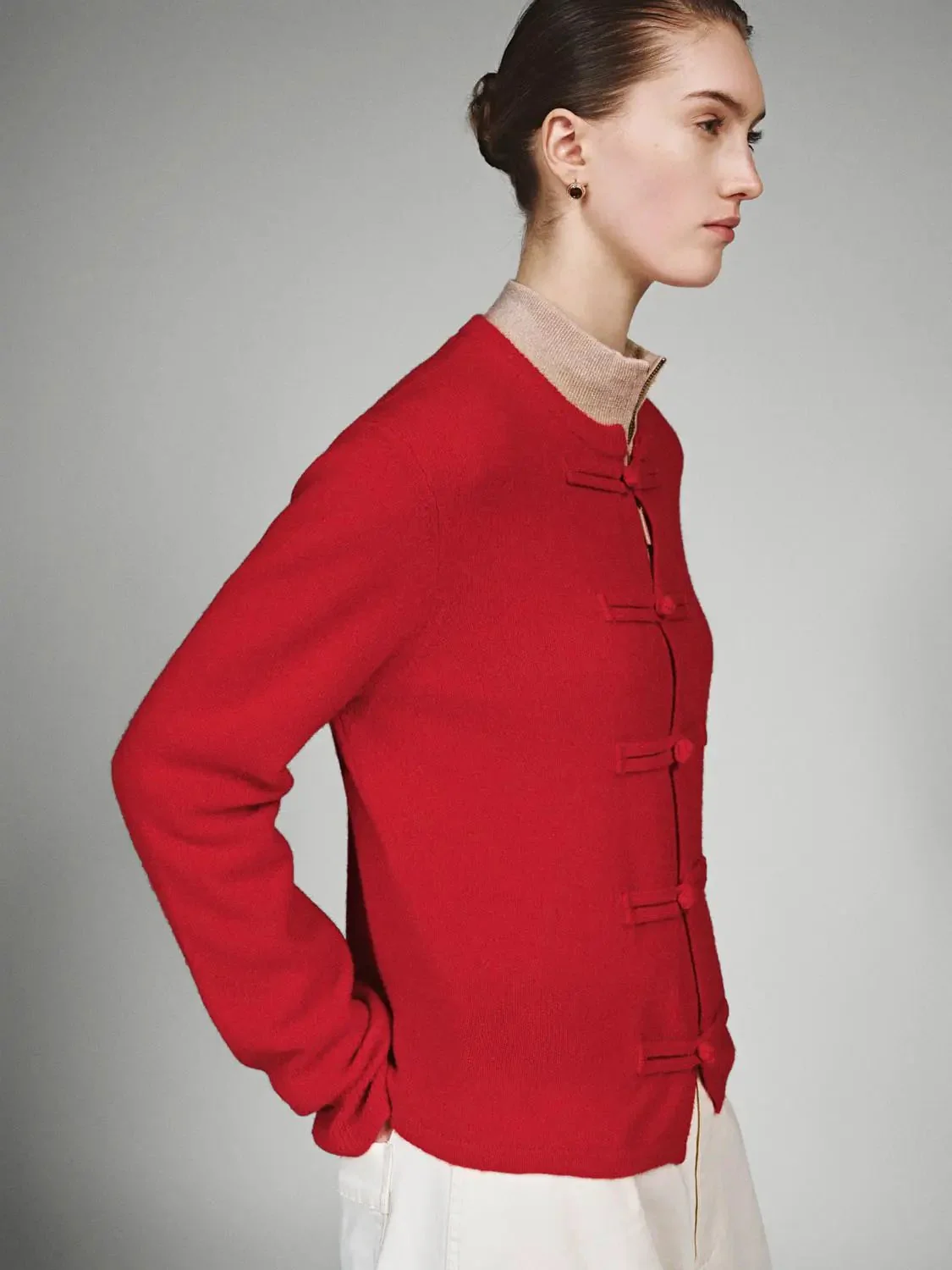Frog Button Crew Neck Knitted Cardigans