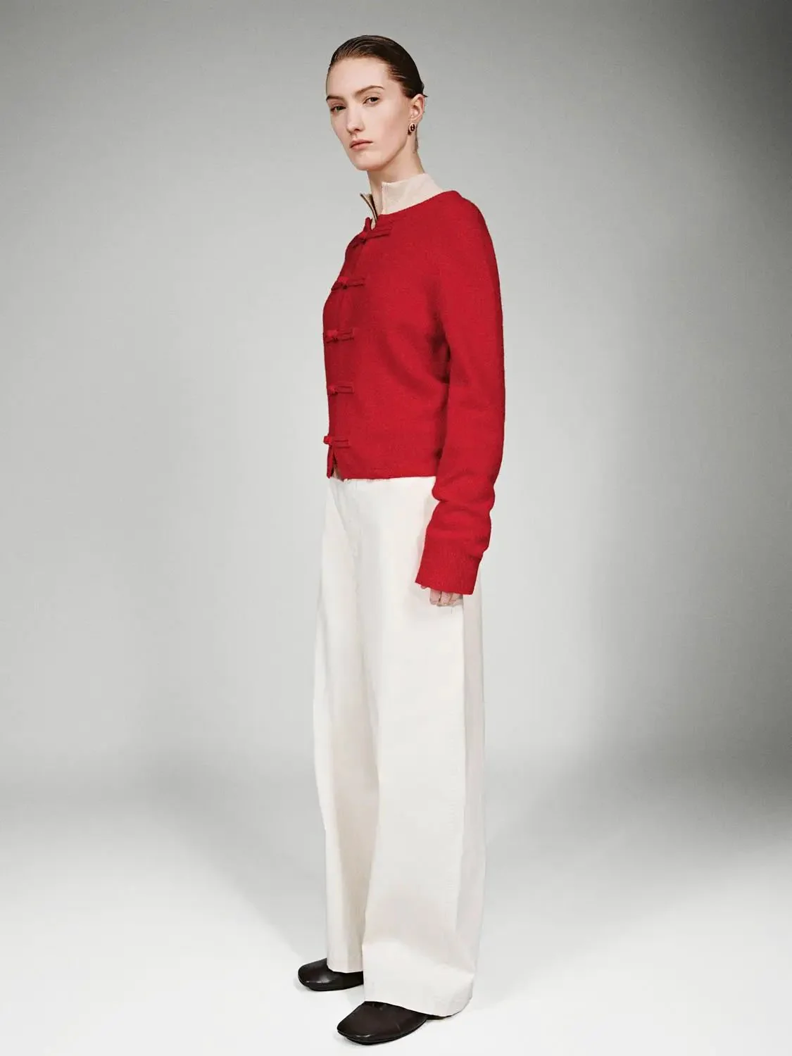 Frog Button Crew Neck Knitted Cardigans