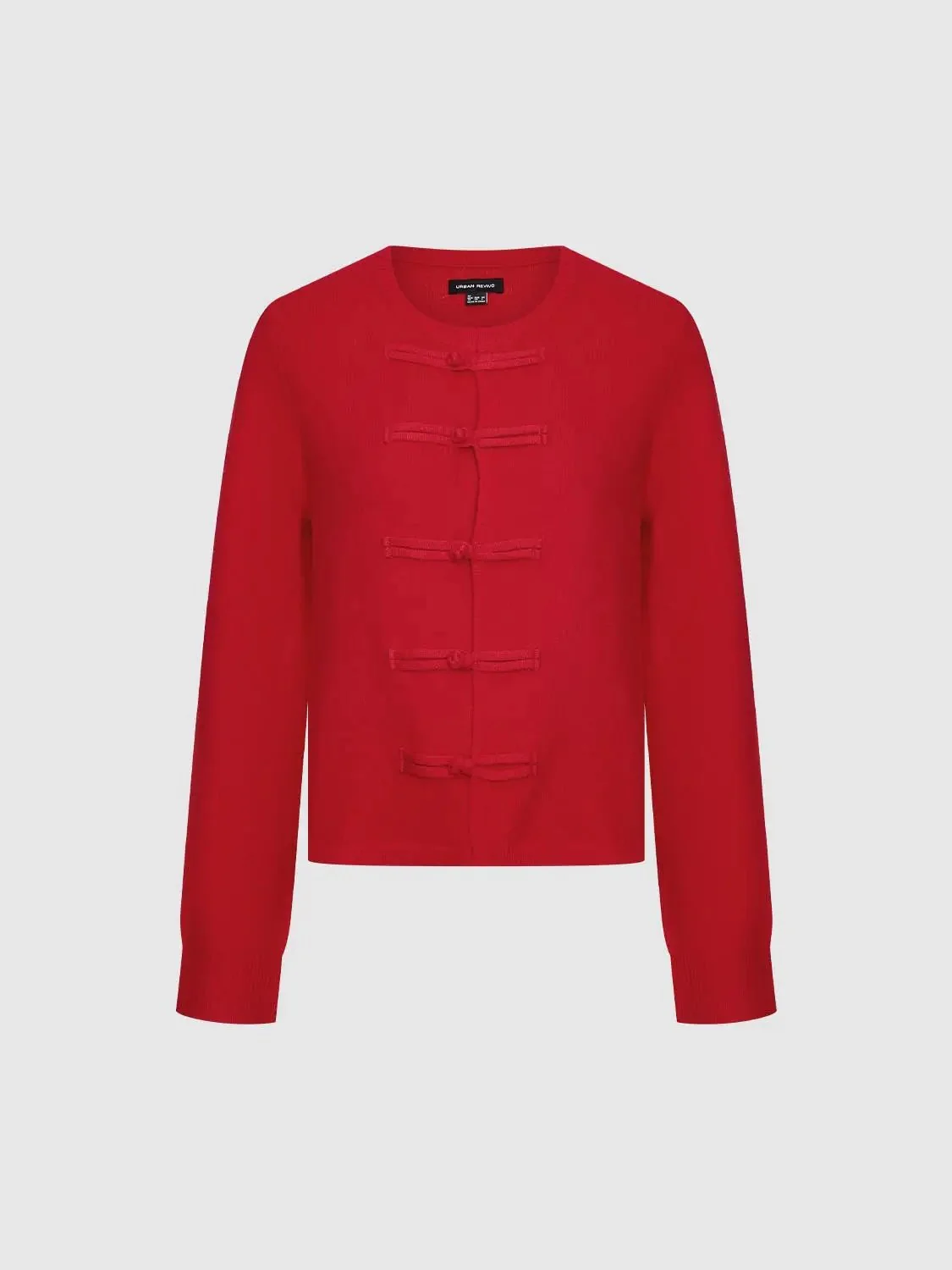Frog Button Crew Neck Knitted Cardigans