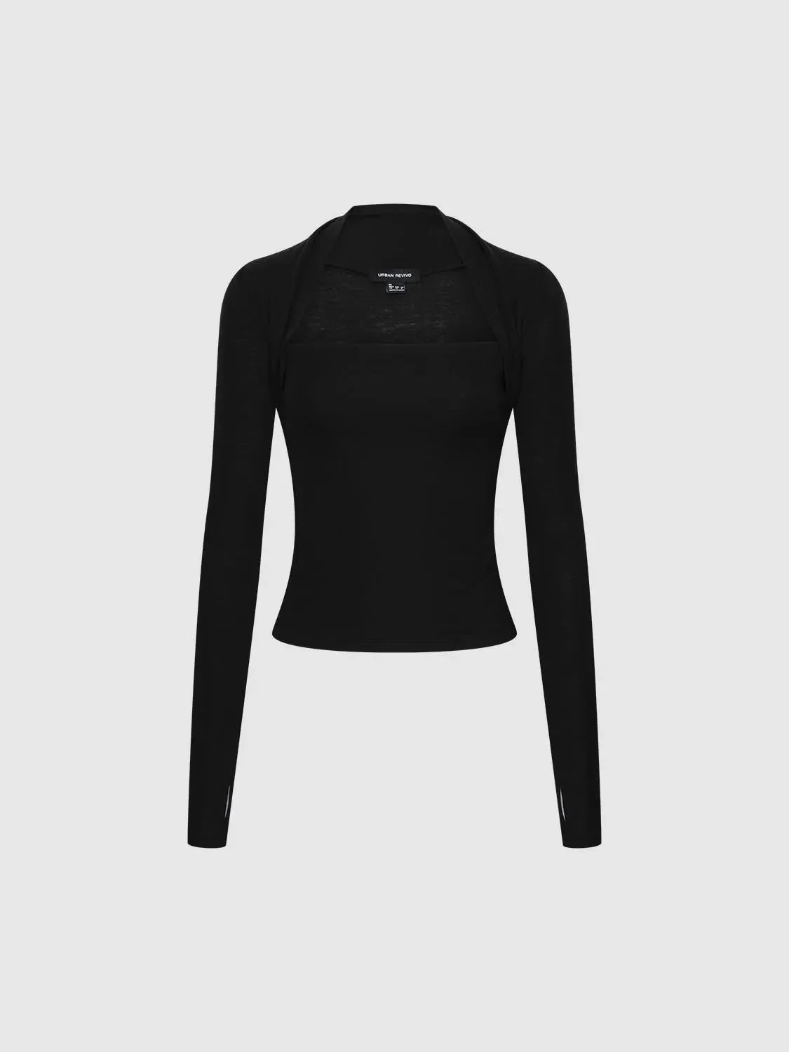 Lyocell Wool Blend Halter Square Neck Long Sleeve TShirts