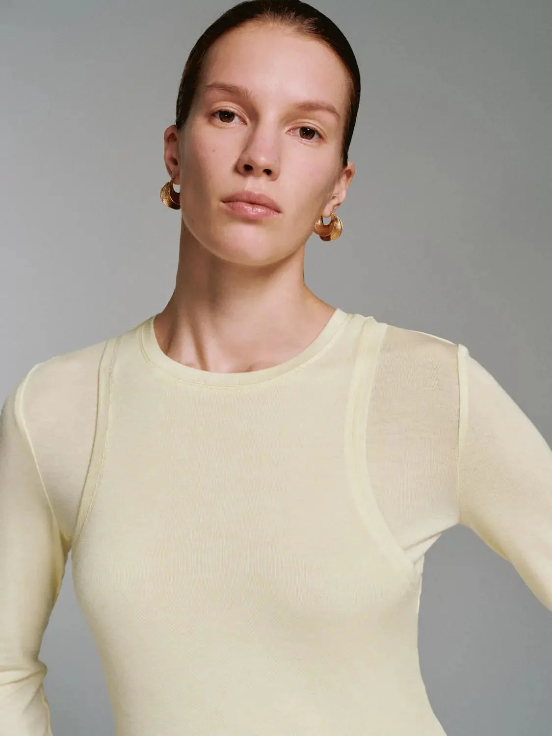 Lyocell Wool Blend Slim Knit Long Sleeve T Shirt
