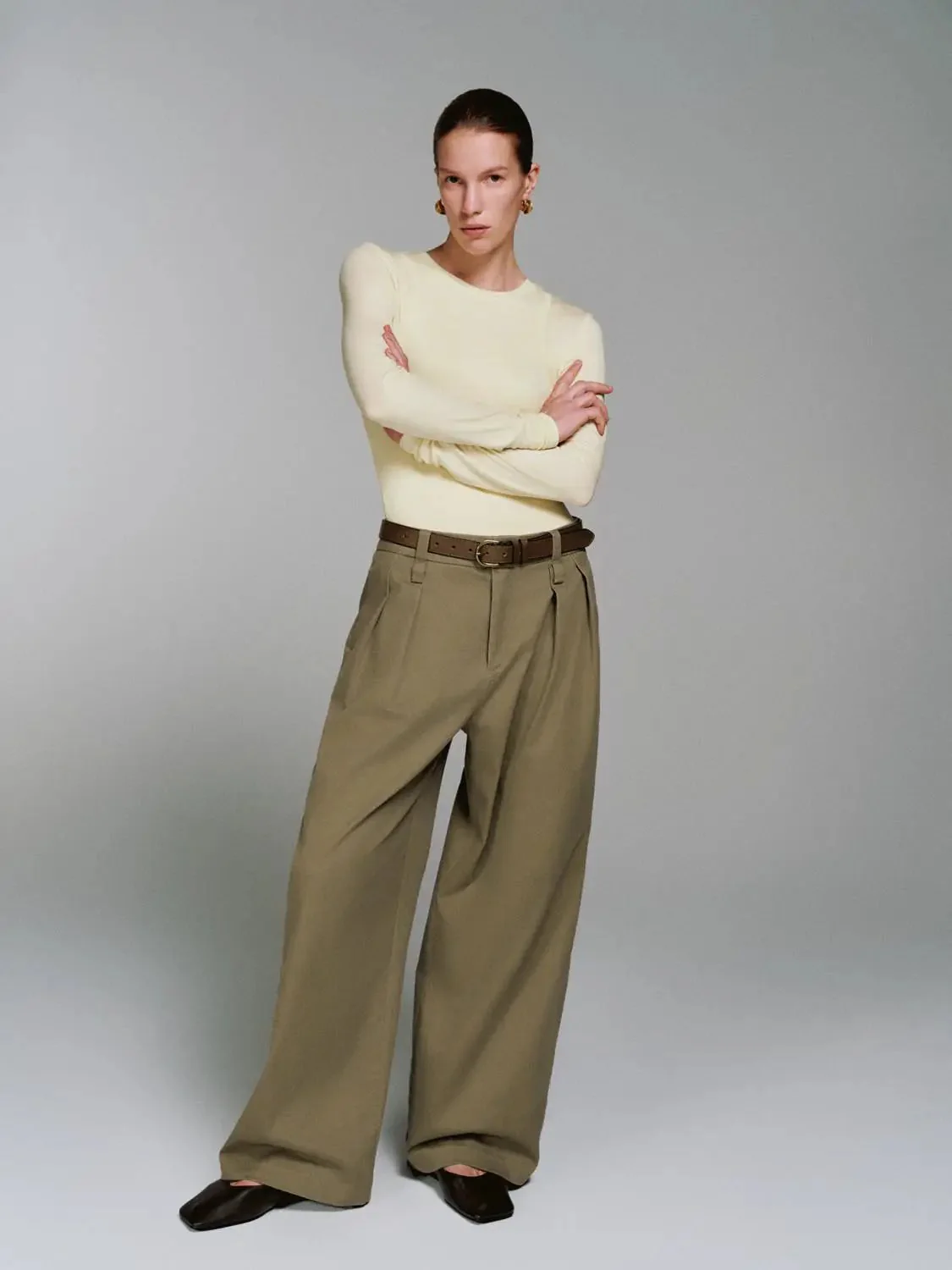 Lyocell Wool Blend Slim Knit Long Sleeve T Shirt