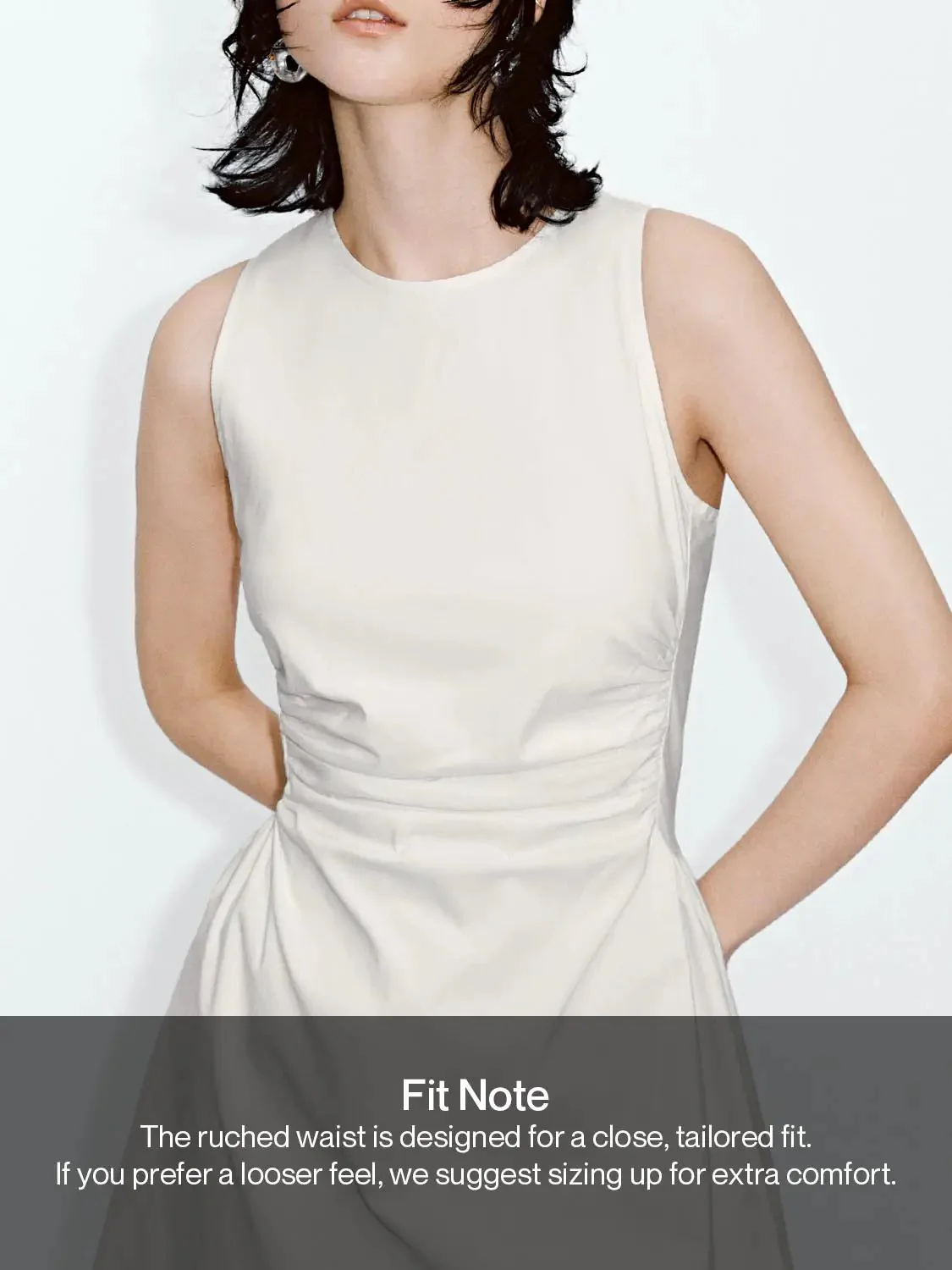 Viscose Blend Ruched Waist Sleeveless A Line Dresses