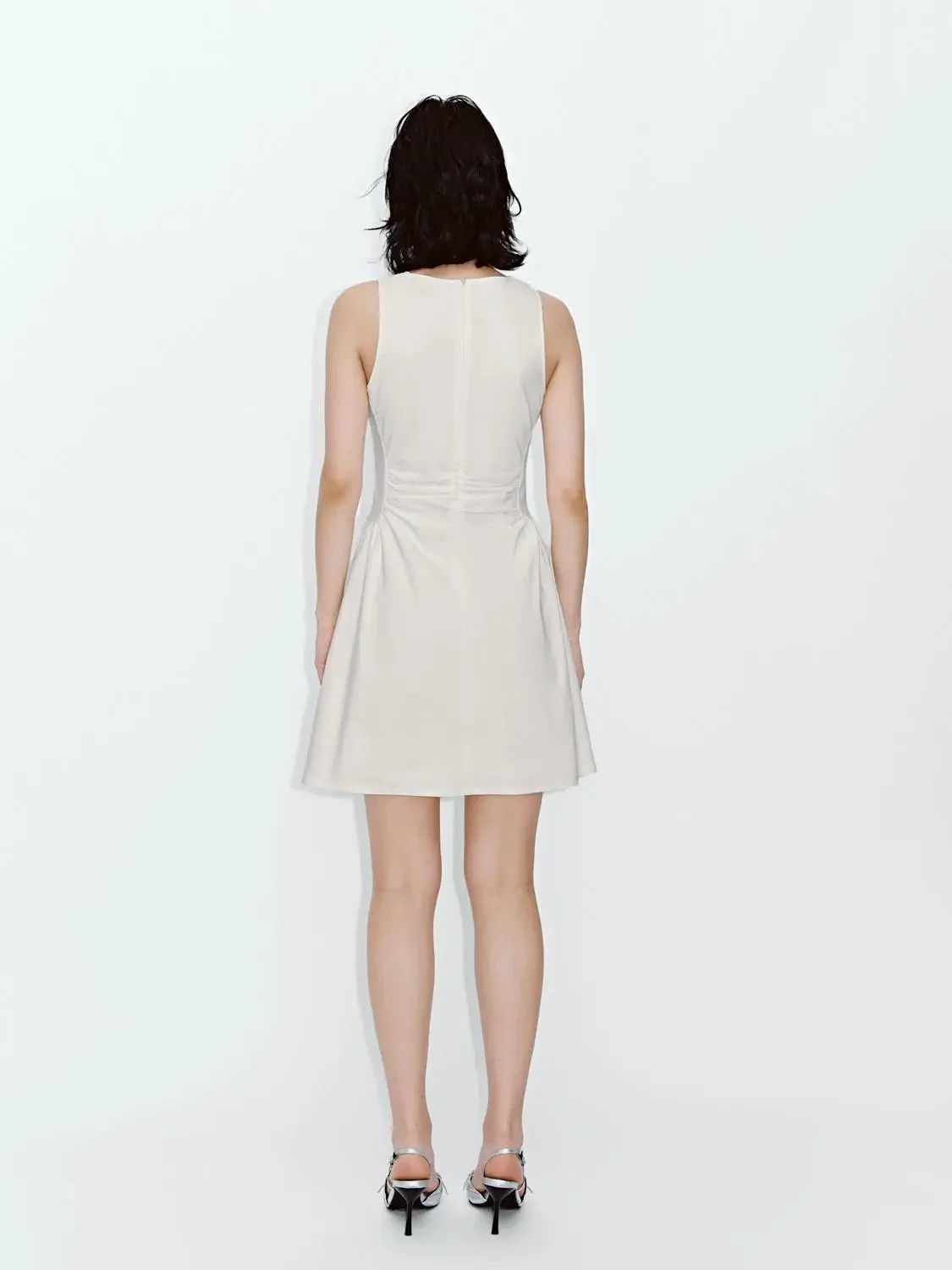 Viscose Blend Ruched Waist Sleeveless A Line Dresses