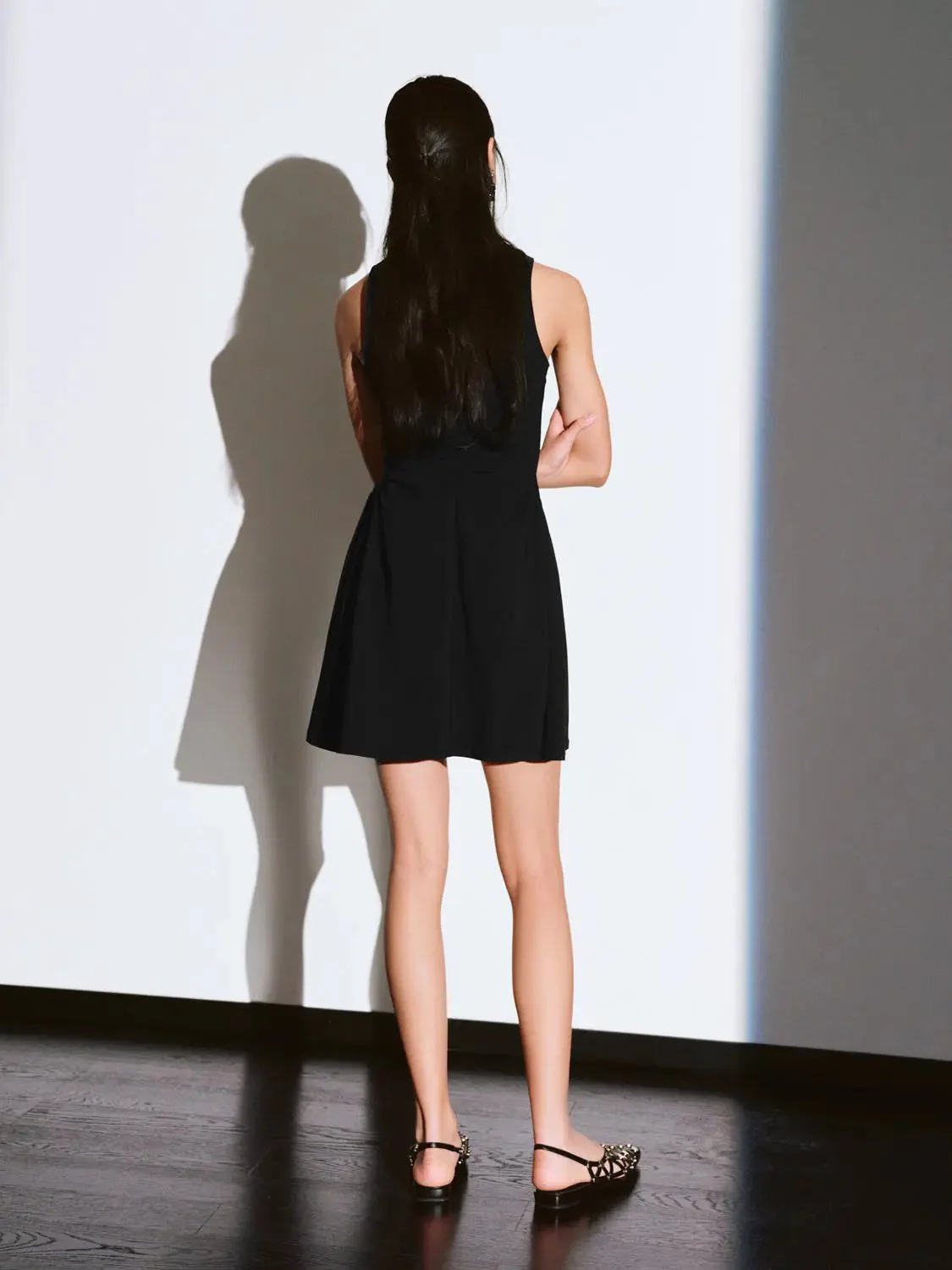 Viscose Blend Ruched Waist Sleeveless A Line Dresses