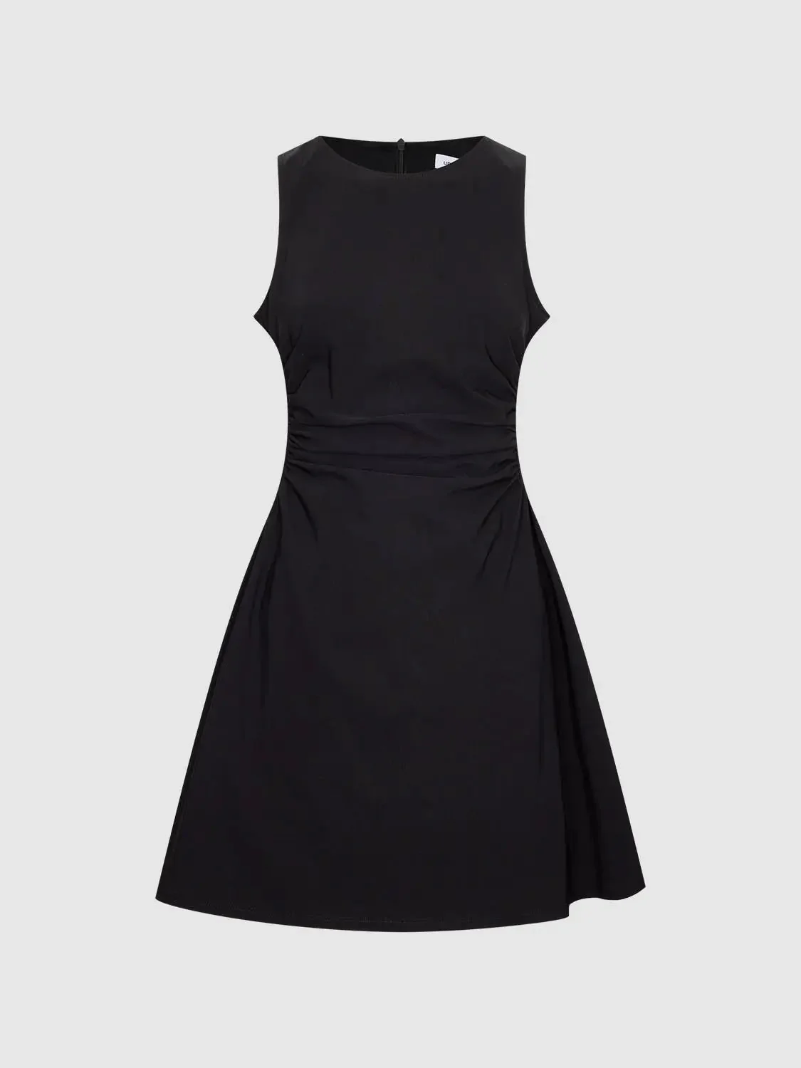 Viscose Blend Ruched Waist Sleeveless A Line Dresses