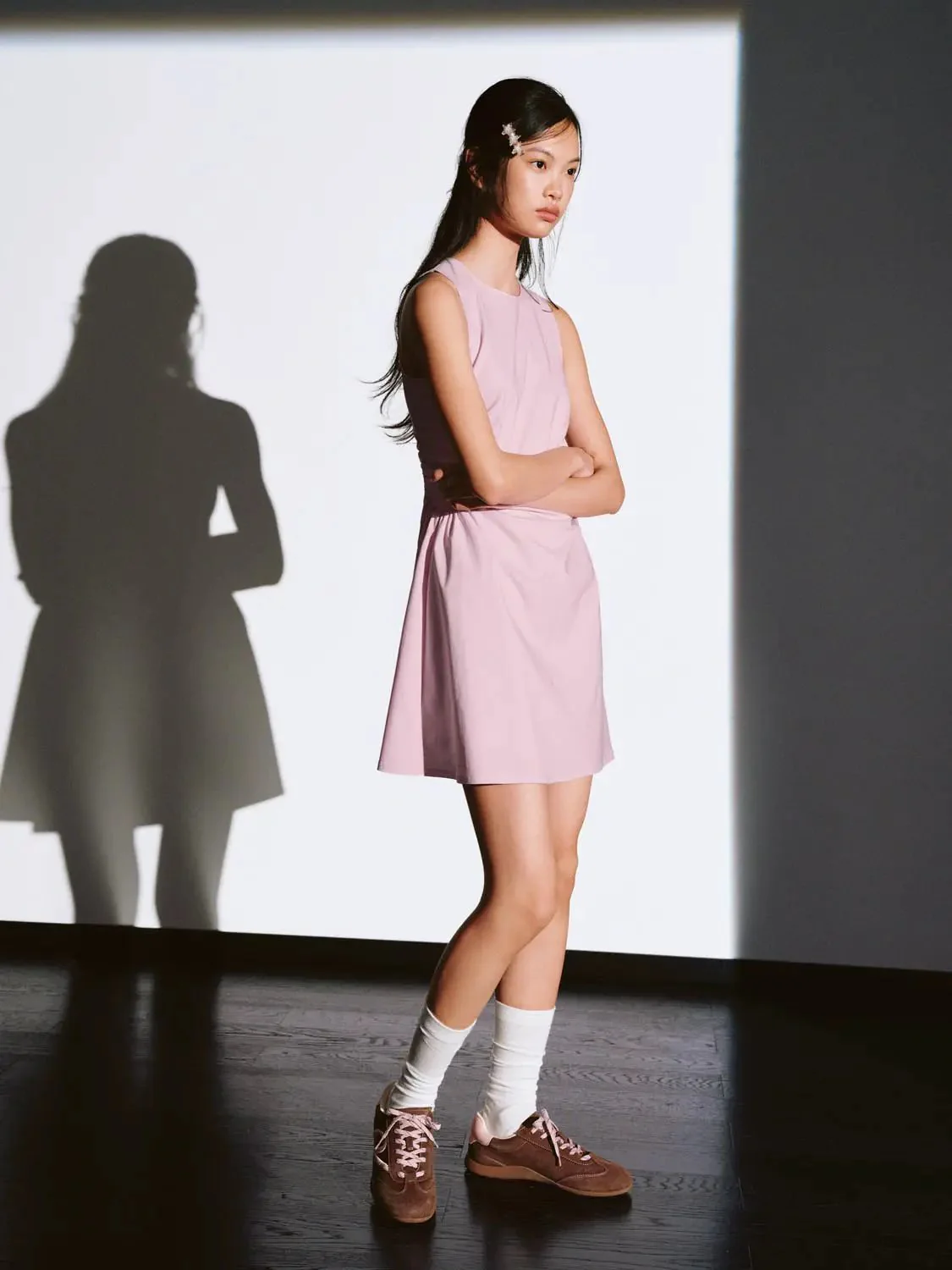 Viscose Blend Ruched Waist Sleeveless A Line Dresses