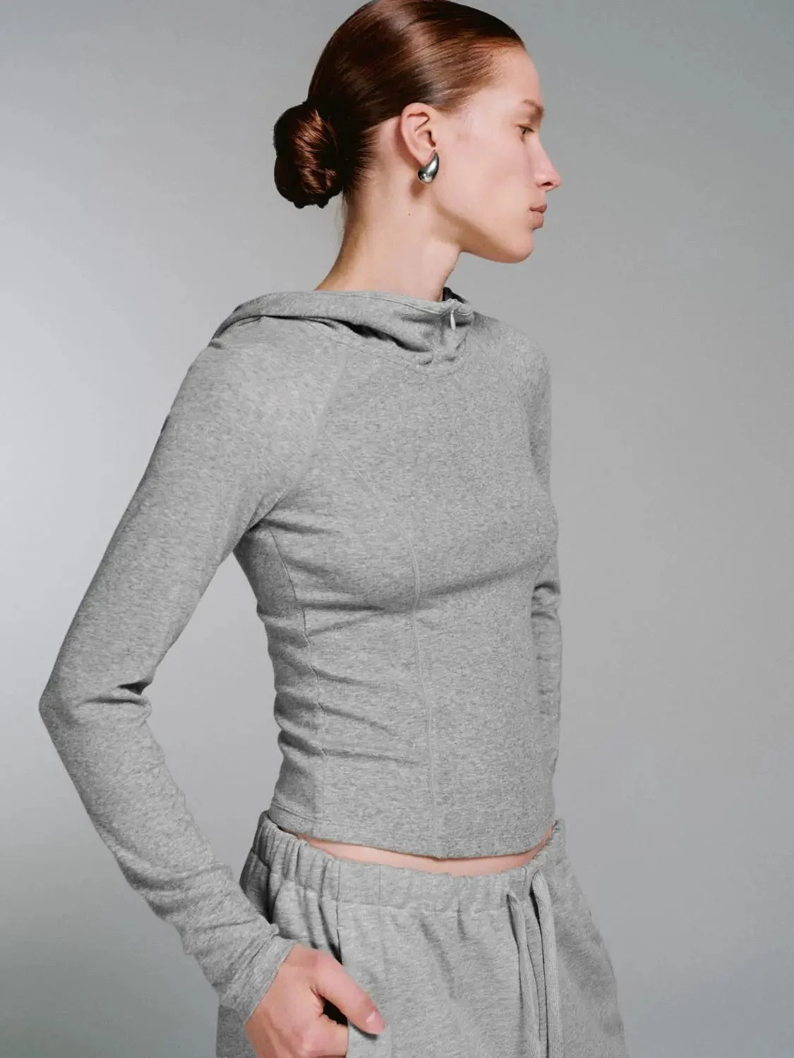 Viscose Cotton Wool Blend Hooded Cropped Half Zip T-Shirts